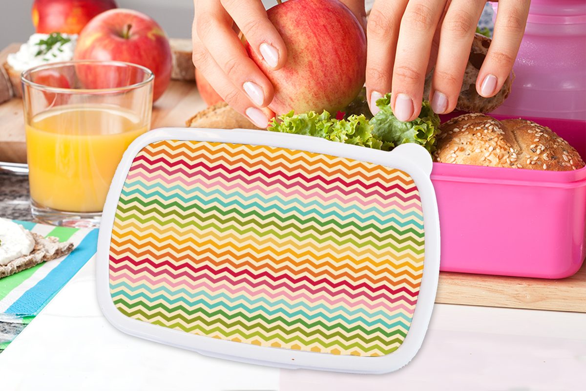 MuchoWow Lunchbox Regenbogen Retro, (2-tlg), Snackbox, Muster Brotdose - Brotbox Kunststoff Mädchen, - Erwachsene, rosa Kinder, Kunststoff, für