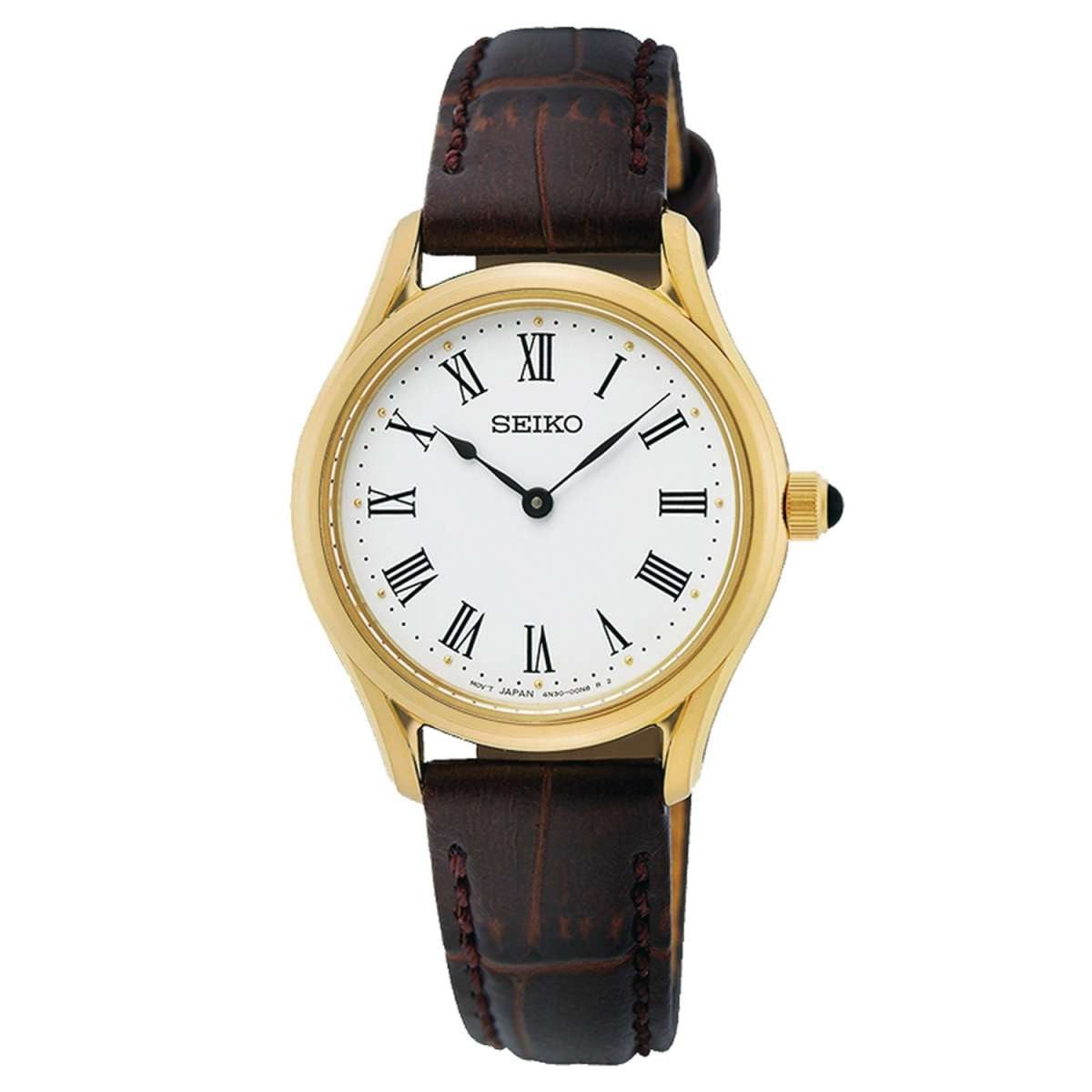 Seiko Quarzuhr SWR072P1, für Damen mit Saphirglas Braun/Goldfarben