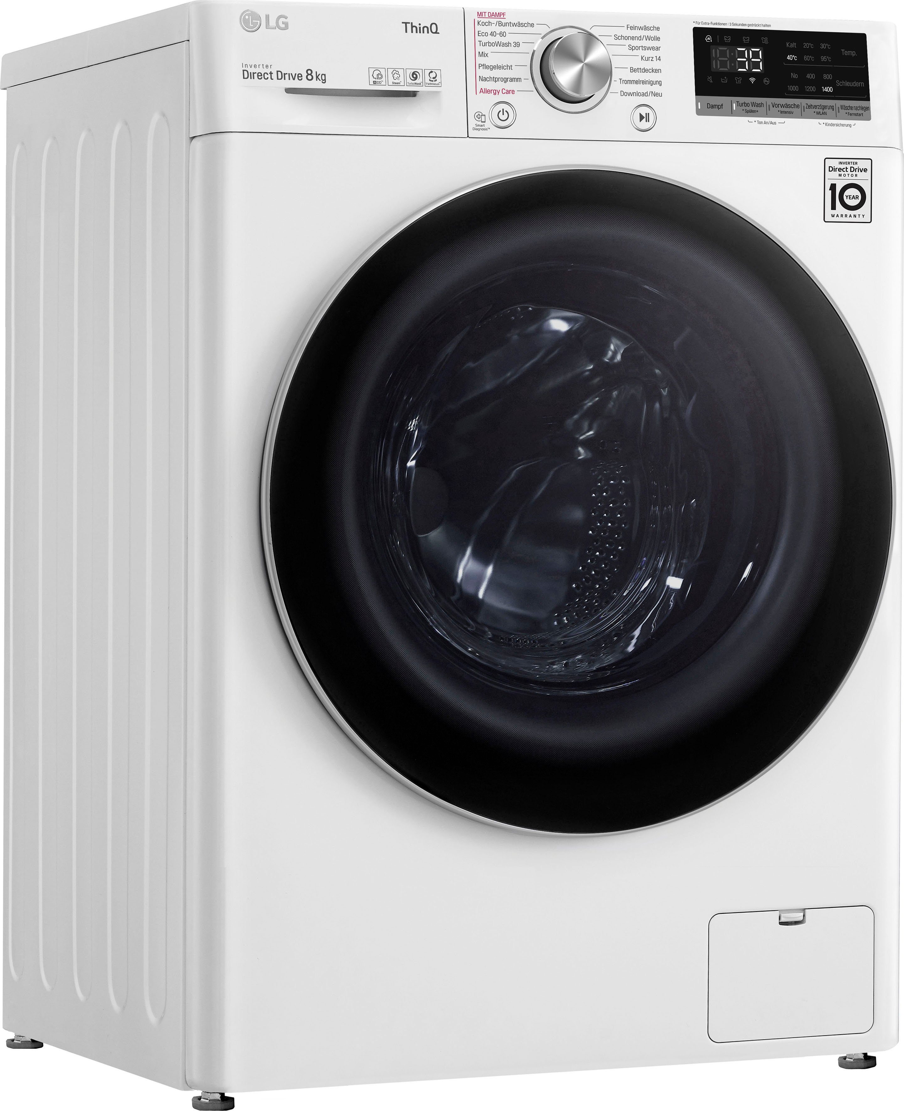 LG Waschmaschine Serie 7 F4WV708P1E, 8 kg, 1400 U/min, TurboWash® - Waschen in nur 39 Minuten