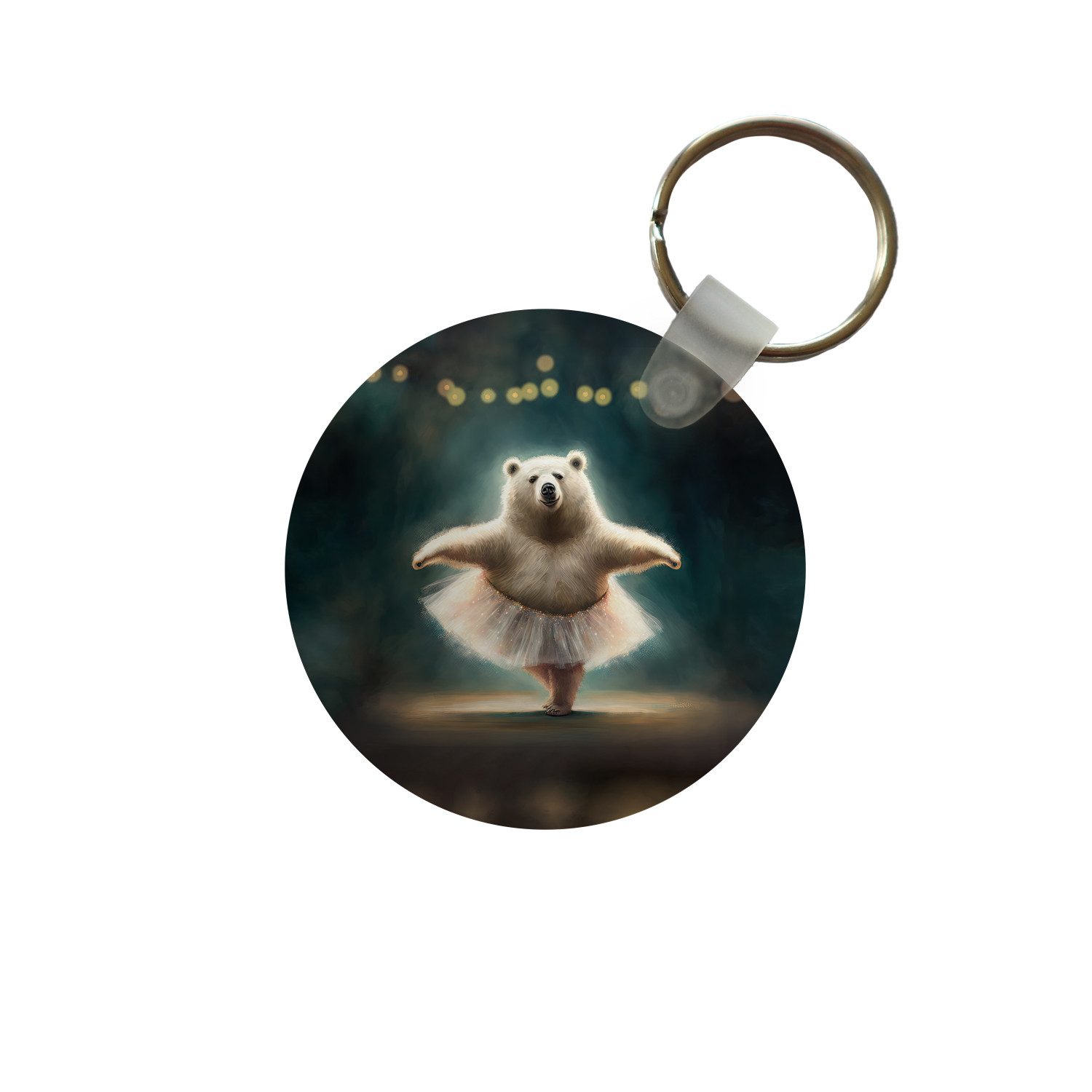 MuchoWow Schlüsselanhänger Eisbär - Rock - Ballett - Porträt - Tiere - Kinder, Rund, Geschenk für Damen / Herren / Kinder mit Schlüsselring, 5x5 cm