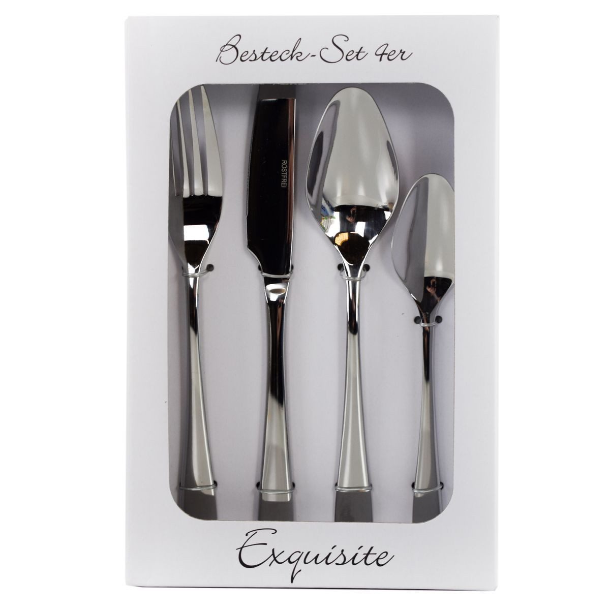 Jean Products Besteck-Set Besteckset aus Edelstahl in Silber 4-tlg. Essbesteck im Geschenkkarton, Edelstahl, für Spülmaschinen geeignet