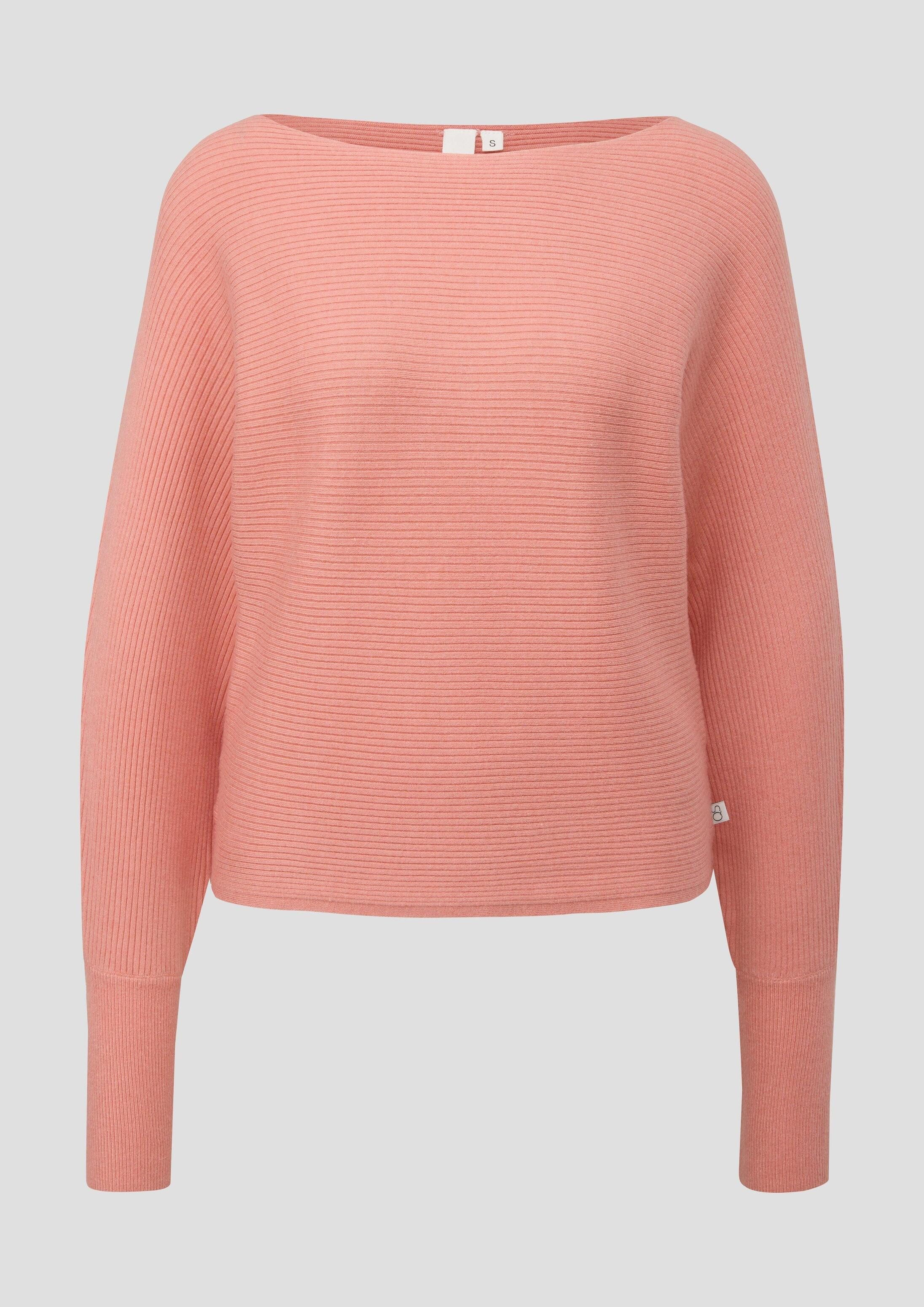 QS Longpullover Strickpullover Rippstrickpulli mit Fledermausarm