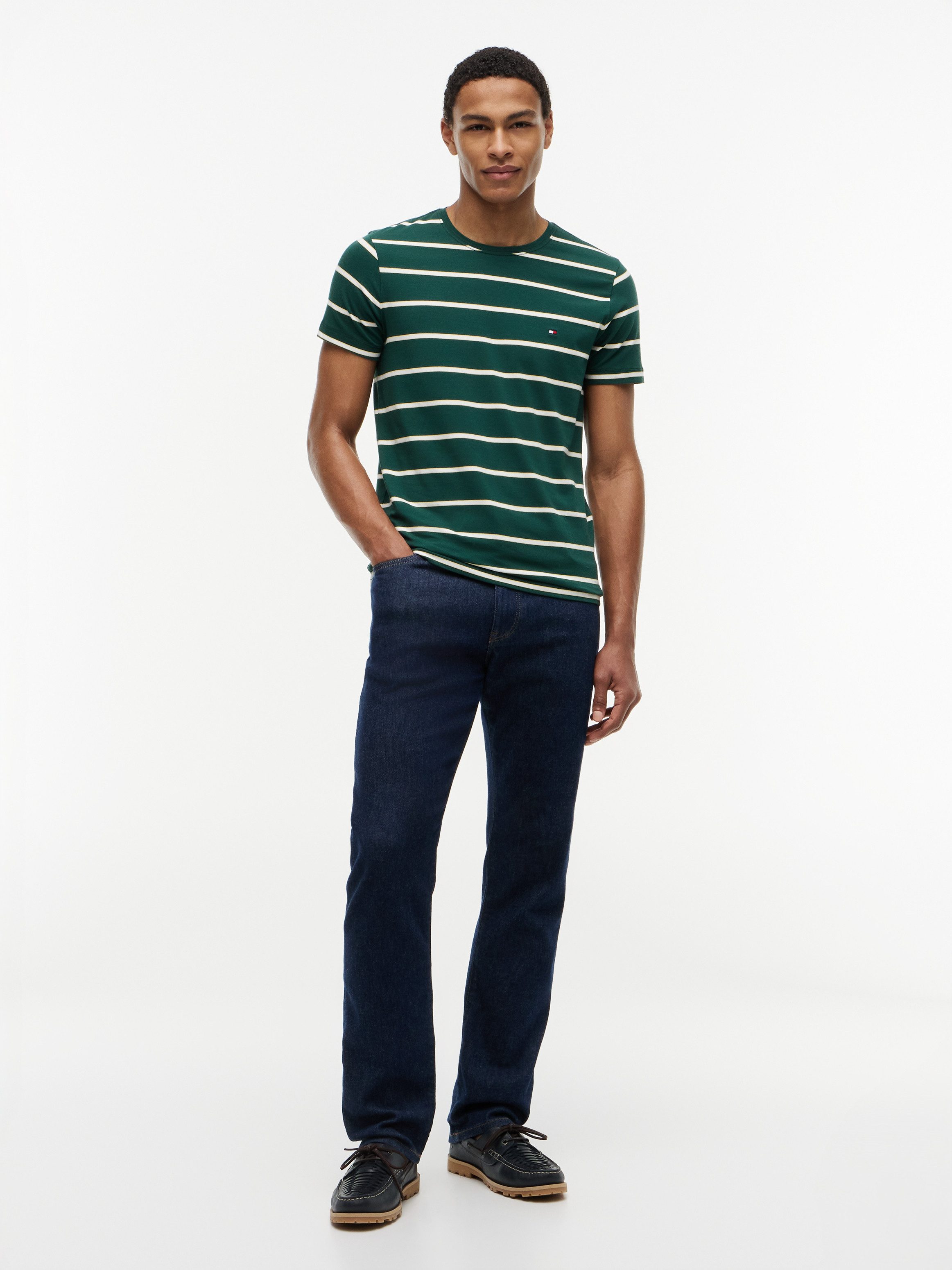 Tommy Hilfiger T-Shirt STRETCH SLIM FIT unifarben, casual, slim fit, Baumwollmix, Rundhals – Bild 4 von 5