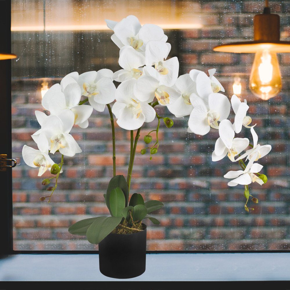 Kunstorchidee Künstliche Orchidee Kunstpflanze Pflanze Kunstblume Weiß Topf günstig online kaufen