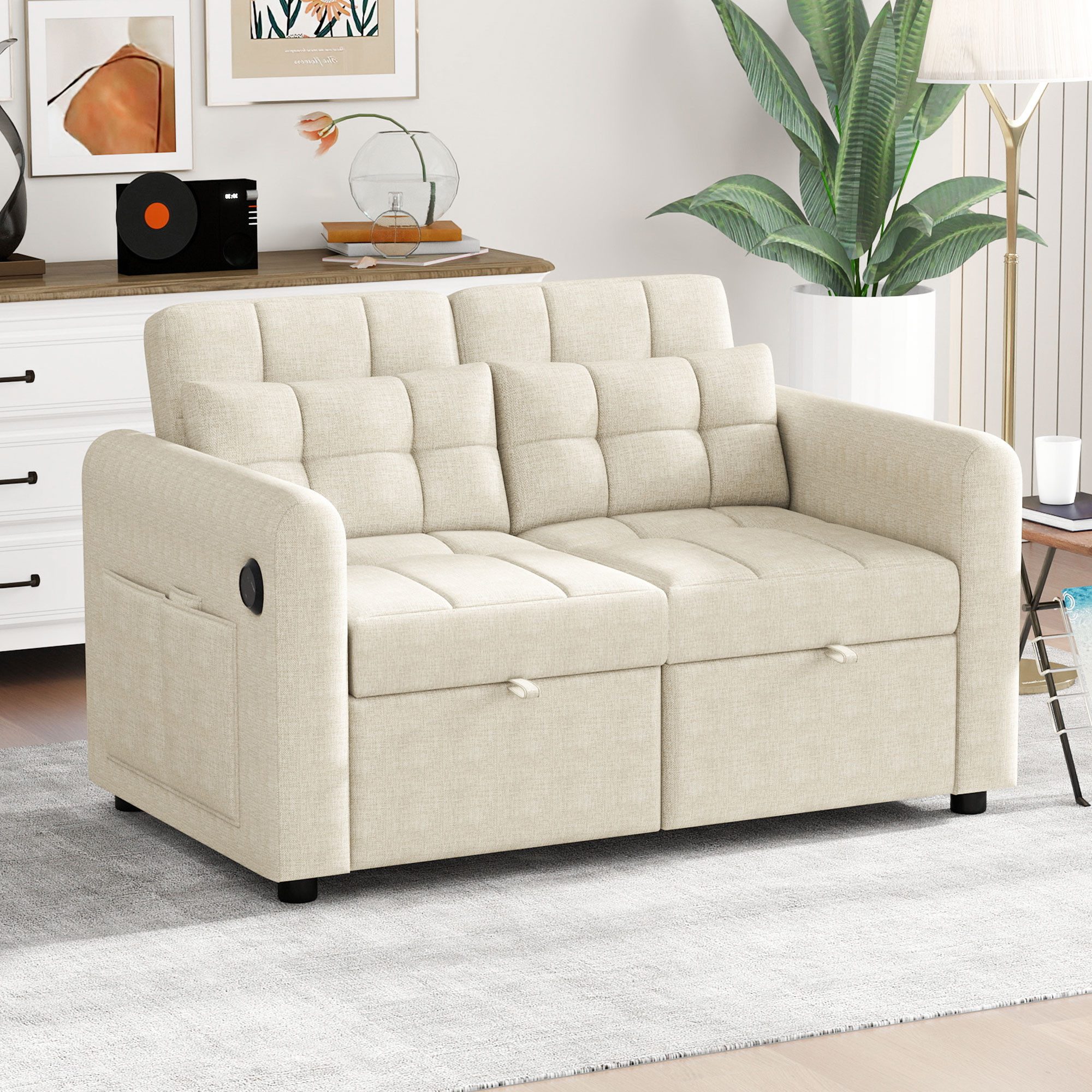 STILVORA Schlafsofa mit bettfunktion,3-in-1 Klappsofa mit verstellbarer Rückenlehne, USB, Polstersofa, Schlafsofa 1 Teile, mit verstellbarer Rückenlehne, USB, Armlehnentaschen und Kissen