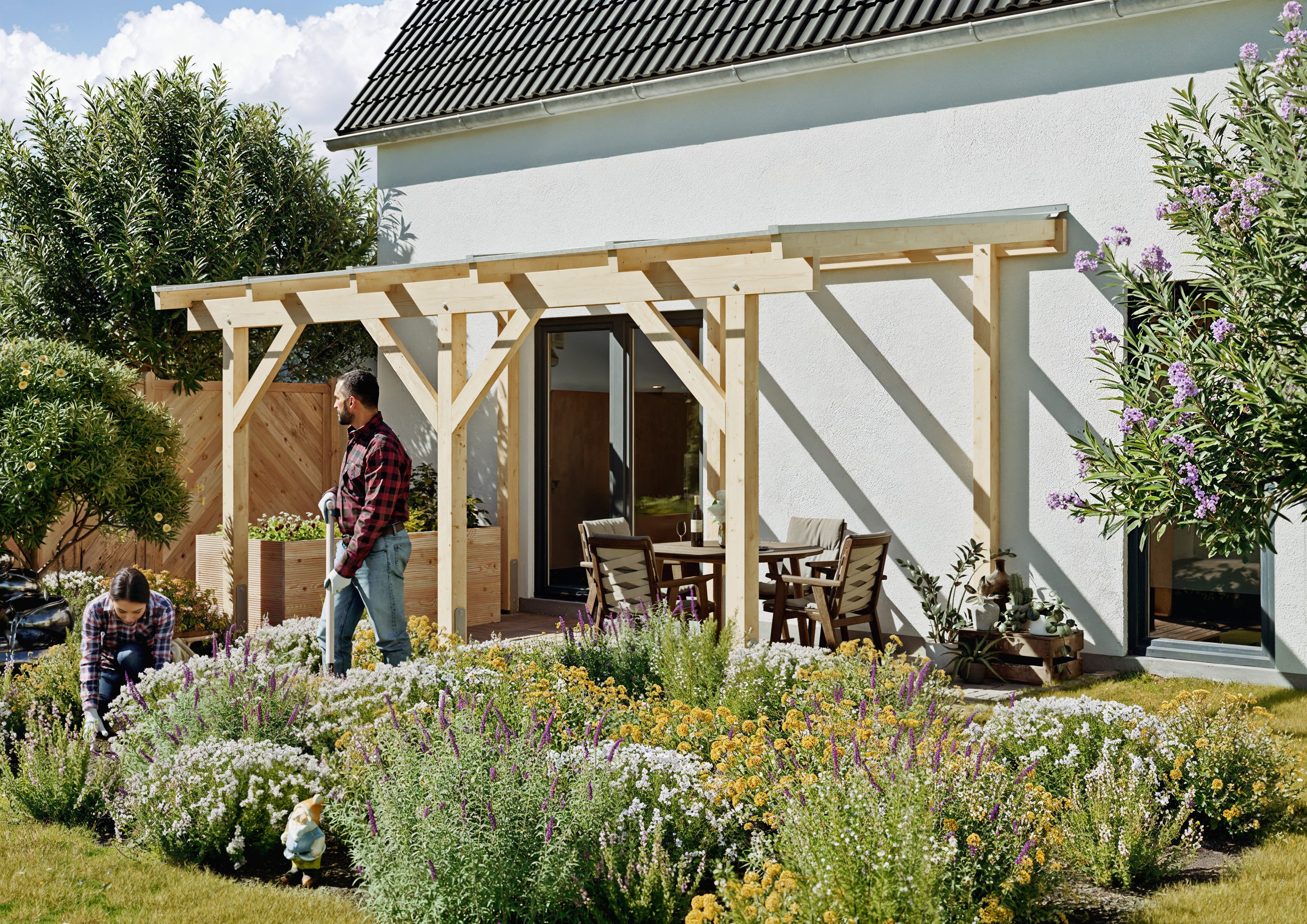 KONIFERA Terrassendach Fulu, BxT: 510x300 cm, Bedachung Hohlkammerplatten, Bausatz aus naturbel. Leimholz mit lichtdurchl. Polycarbonat-Pultdach