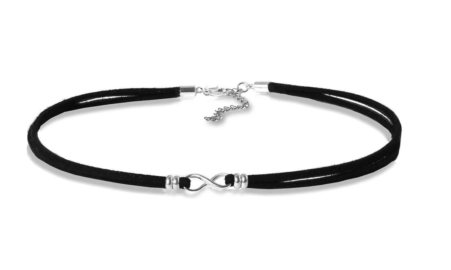Edellis Choker Choker Halskette Sterling Silber 925 mit Velourleder Schwarz Halsband
