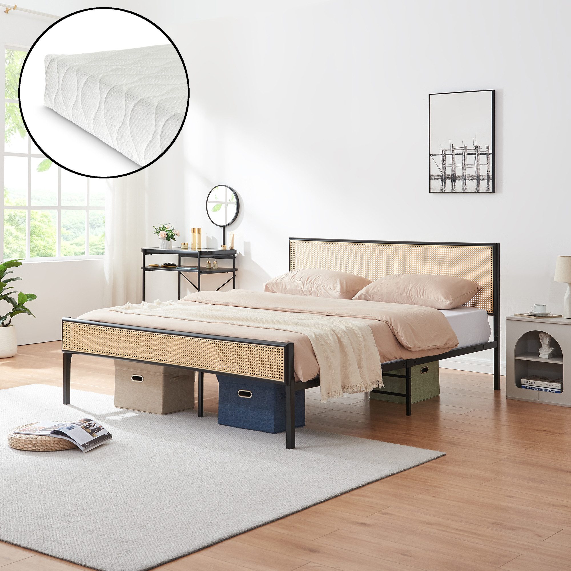 en.casa Metallbett, mit Matratze »Linköping« mit günstig online kaufen