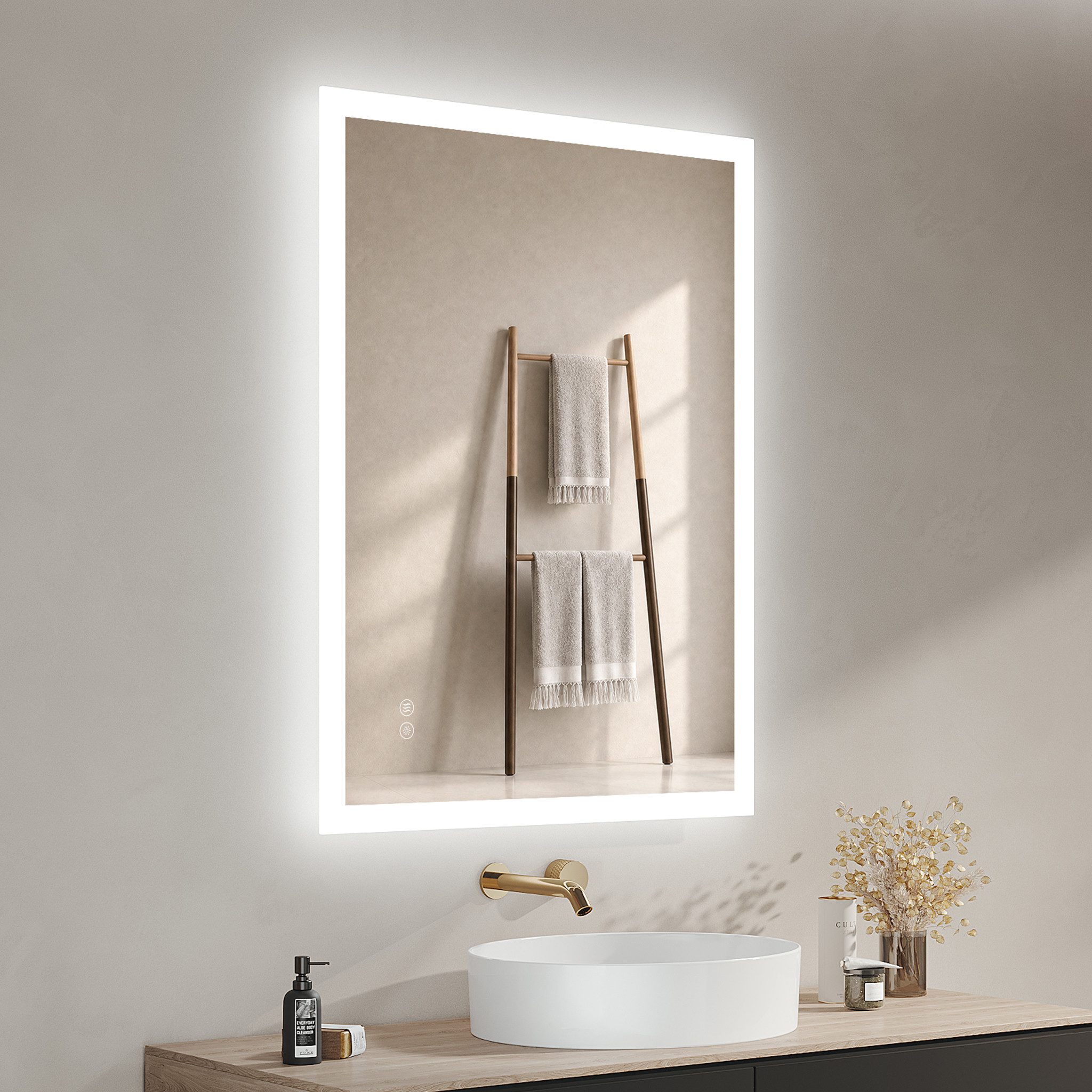 IMPTS Badspiegel LED Badezimmerspiegel Wandspiegel mit Beleuchtung Antibeschlag (Set, Speicherfunktion, Anti-Beschlag, 3 Lichtfarben, Dimmbar, Touch-Schalter),  – Bild 2 von 5