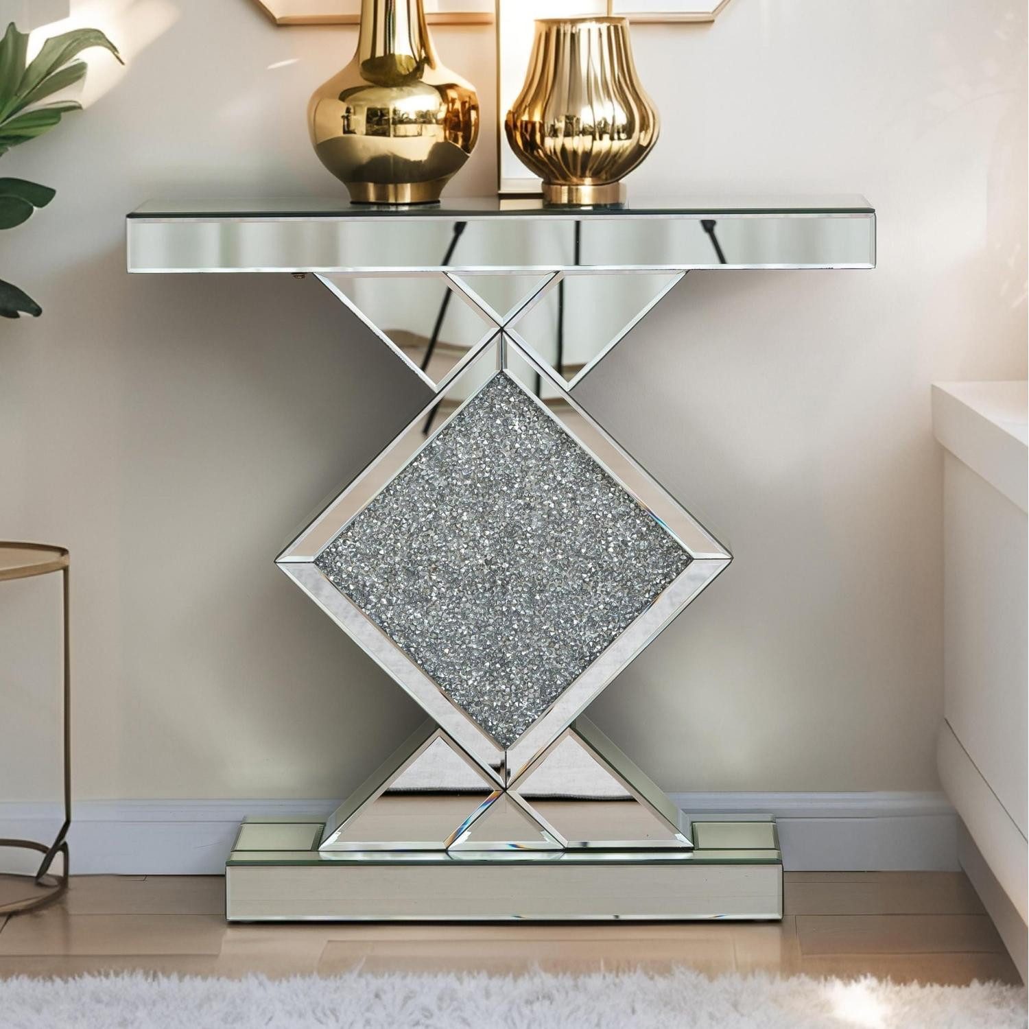 LuxusKollektion Konsolentisch Konsolentisch verspiegelt silber 80cm modern (1-St)