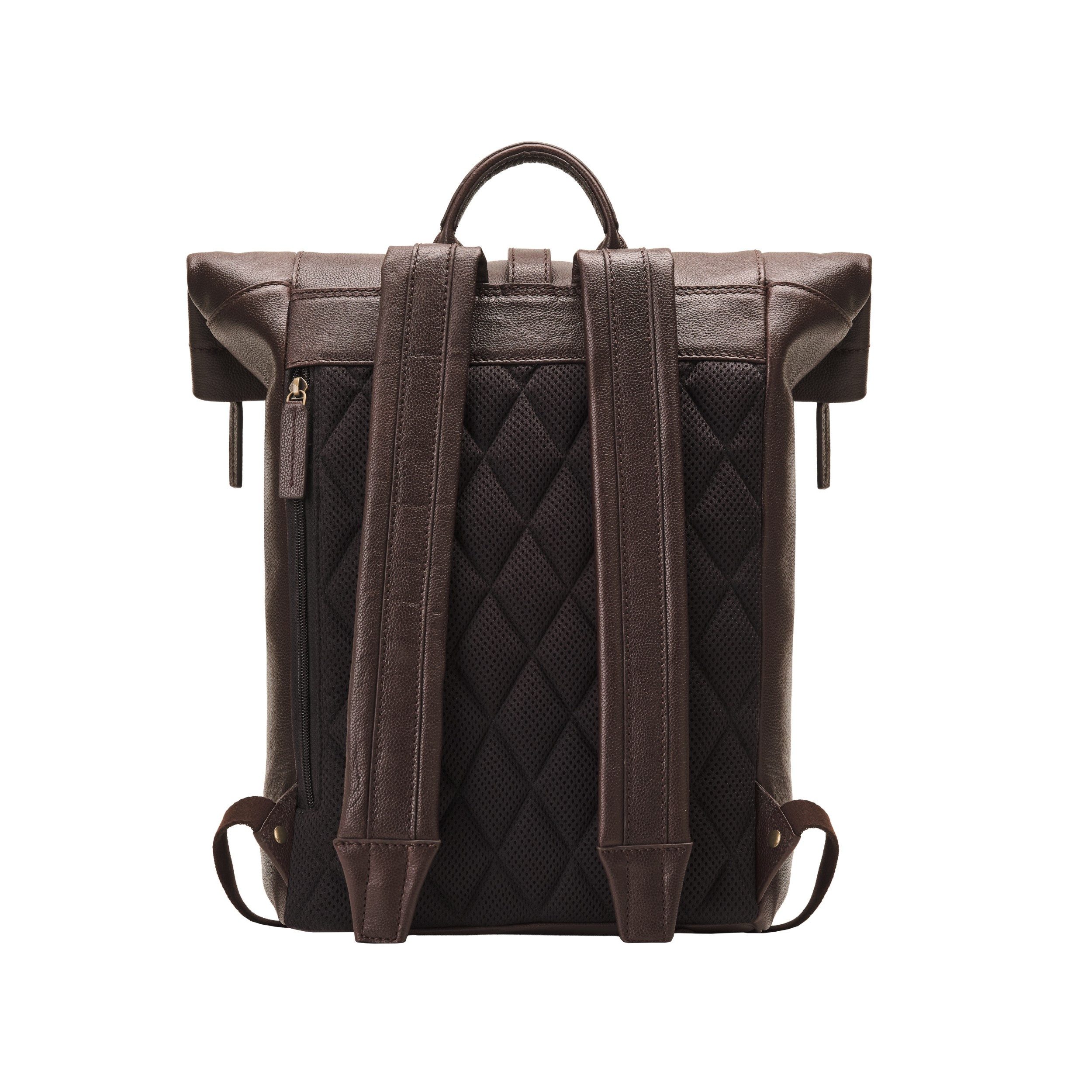 DRAKENSBERG Tagesrucksack Roll-Top »Gino« Schoko-Braun, Herren, Damen, aus Rindsleder, elegant, luxuriös, mit 16" Laptopfach
