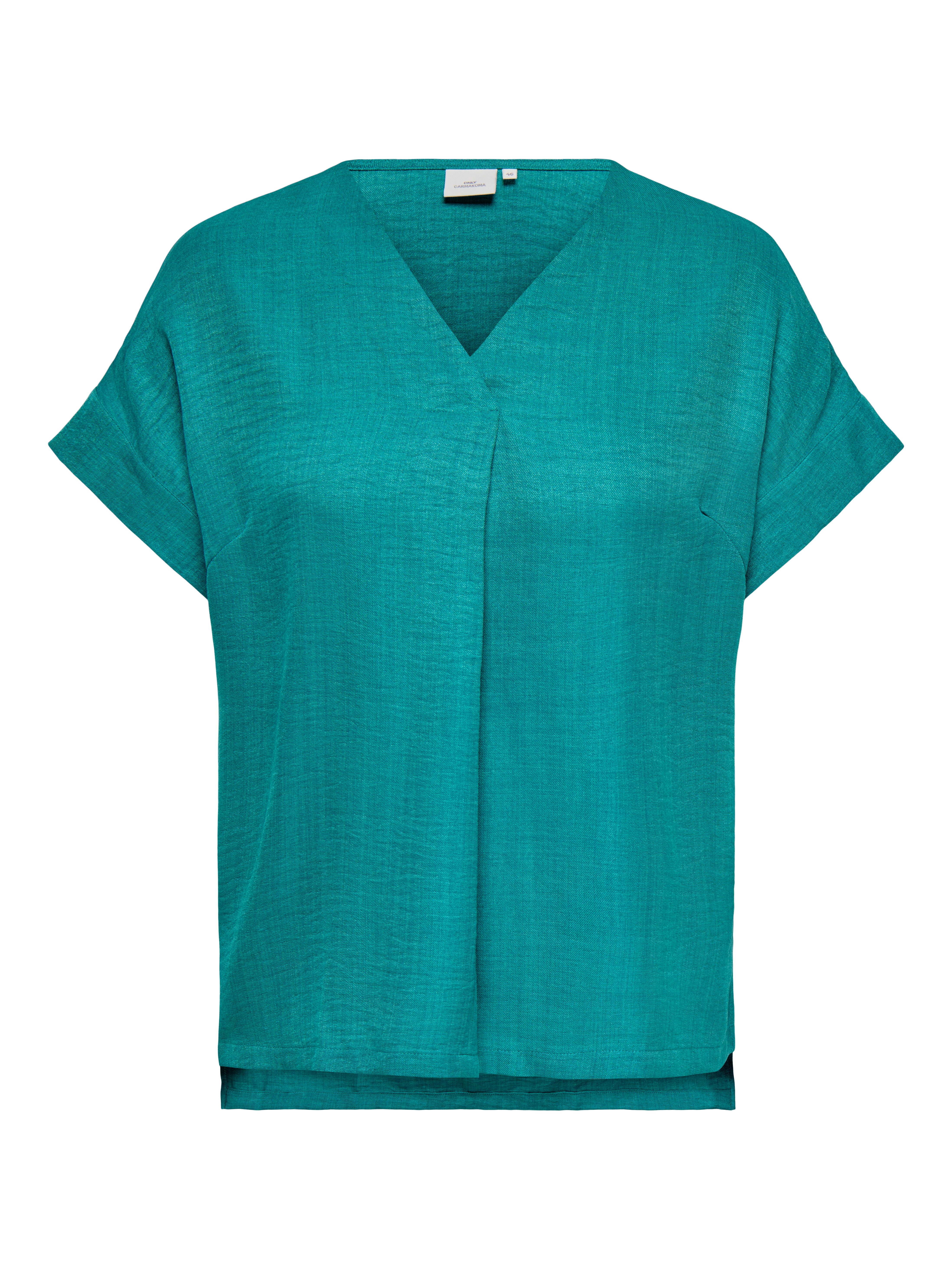 ONLY CARMAKOMA Kurzarmbluse CARBAY S/S V-NECK TOP WVN Kunstfaser, regular fit