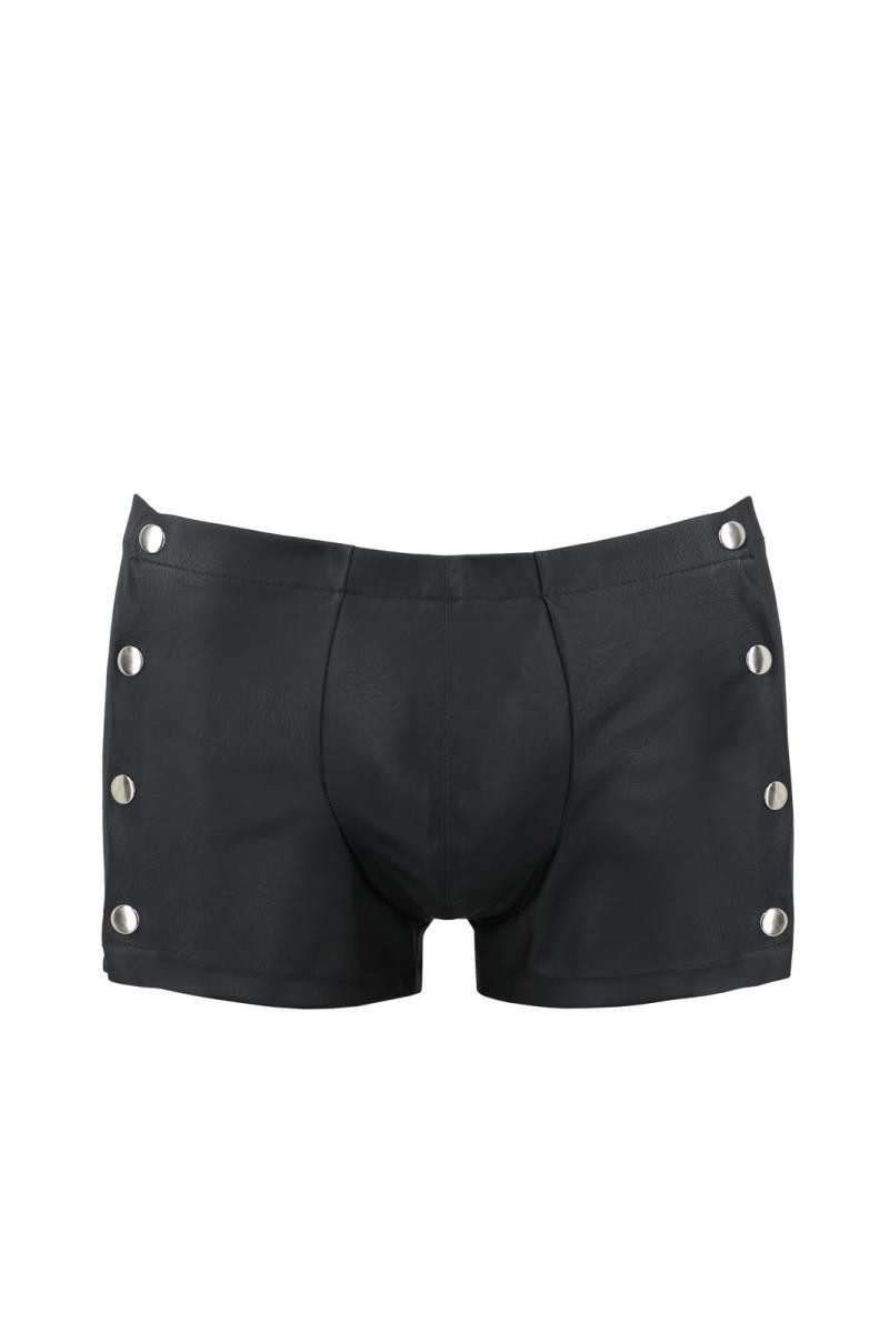 Passion Menswear Boxershorts Schwarzer Herren Dessous Shorts aus mattem Kunstleder mit Metallknöpfe