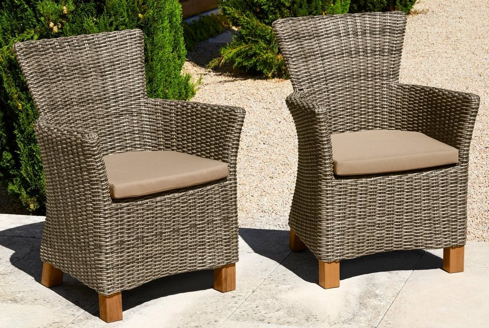 MERXX Gartensessel Toskana (Set, 2-St), 2er Set, Polyrattan/Non-Wood,  grau-braun