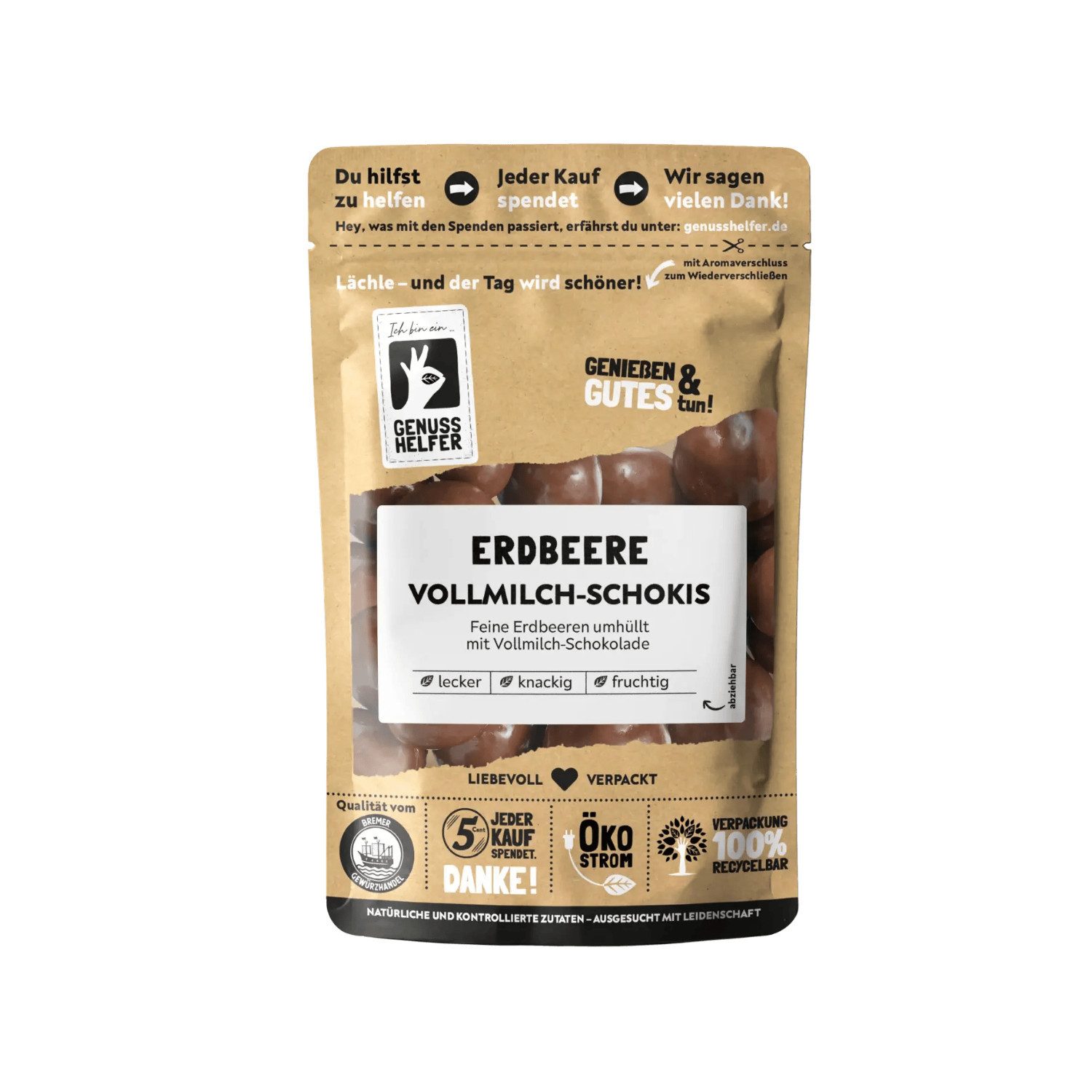Bremer Gewürzhandel Süßigkeit Erdbeer Vollmilch Schokis, 125 g