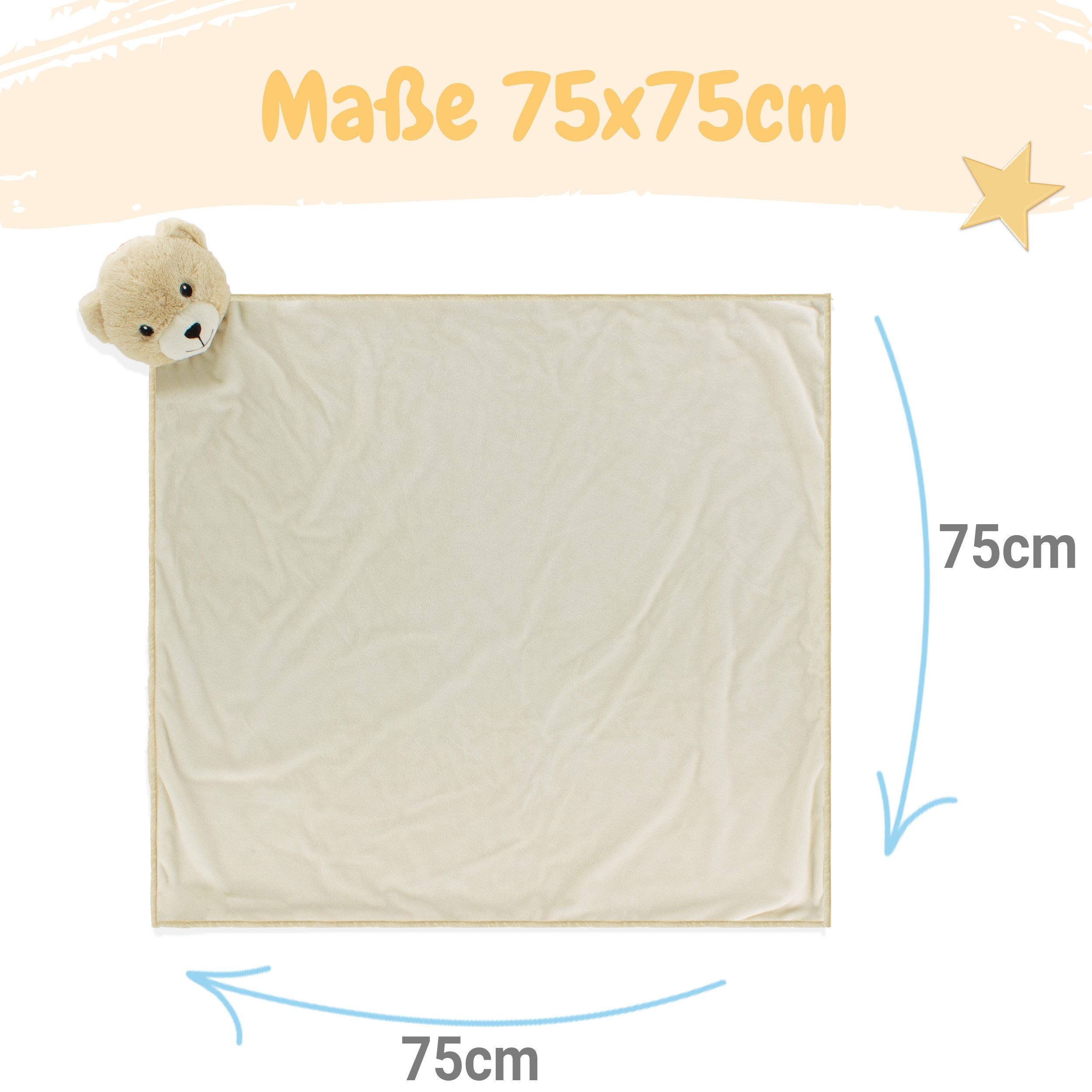 Babydecke Kuscheldecke 75x75cm, Babykajo, Baby Decke mit Plüsch zum Kuscheln und Tiergesicht