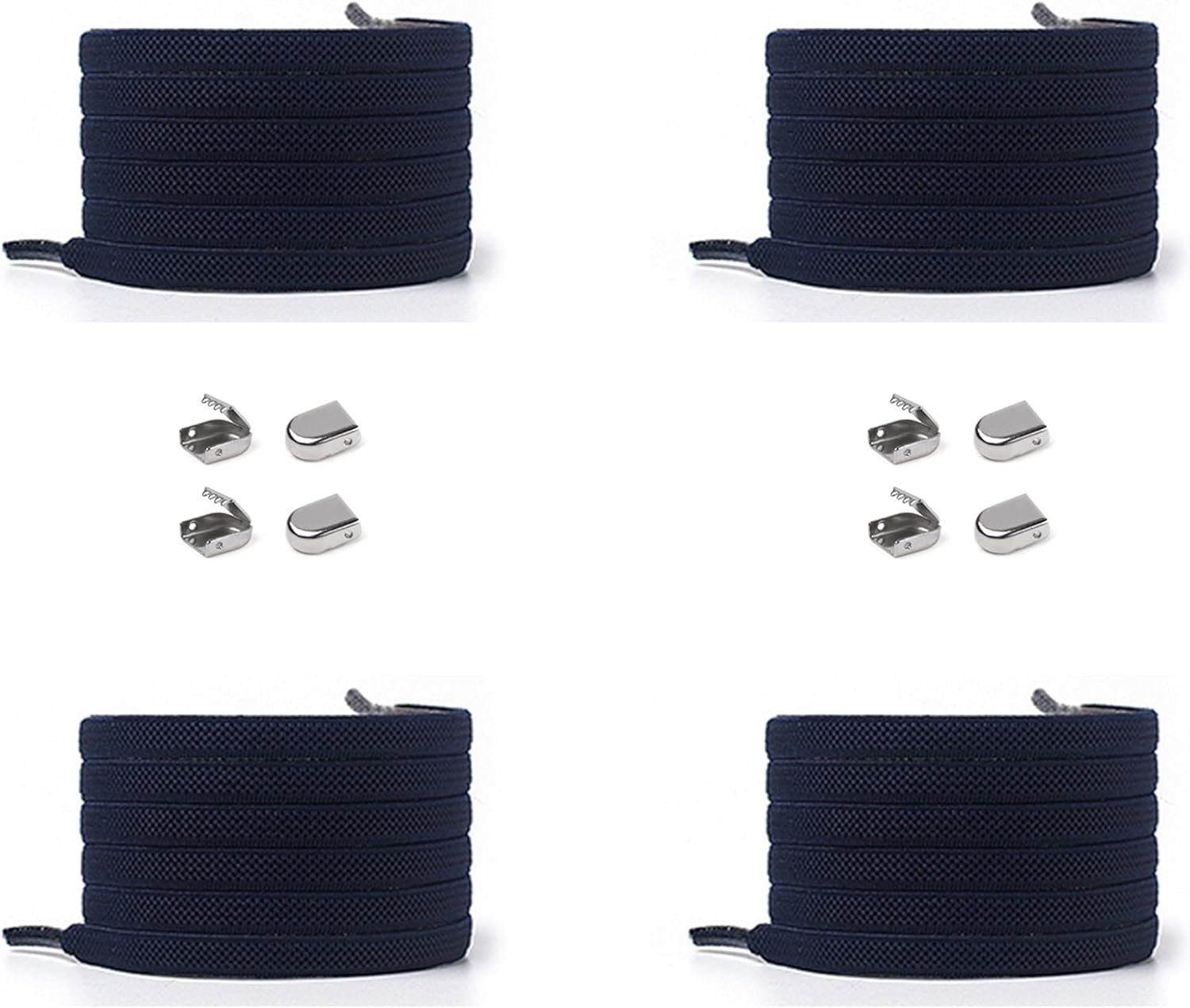 ELANOX Schnürsenkel mit Clips, 8 Stück dunkelblau inkl. Enden Schuhe 2 Paar St. Schnürsenkel in silber - elastische 4 für (Clips)