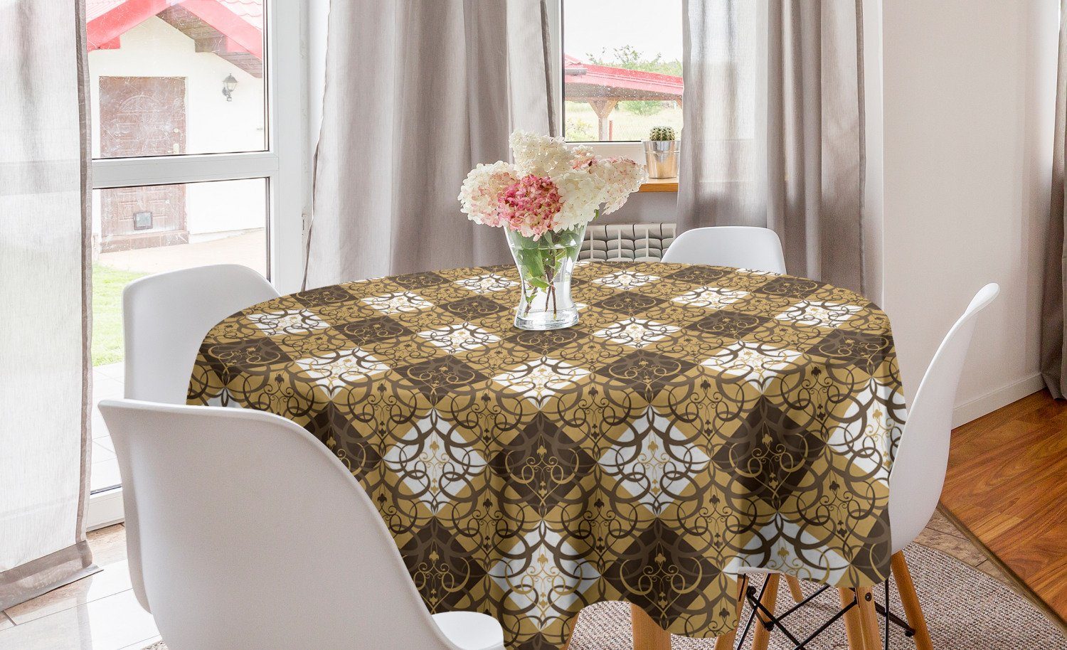 Abakuhaus Tischdecke Kreis Abdeckung orientalisch Dekoration, für Damast und wirbelt Tischdecke Küche Esszimmer