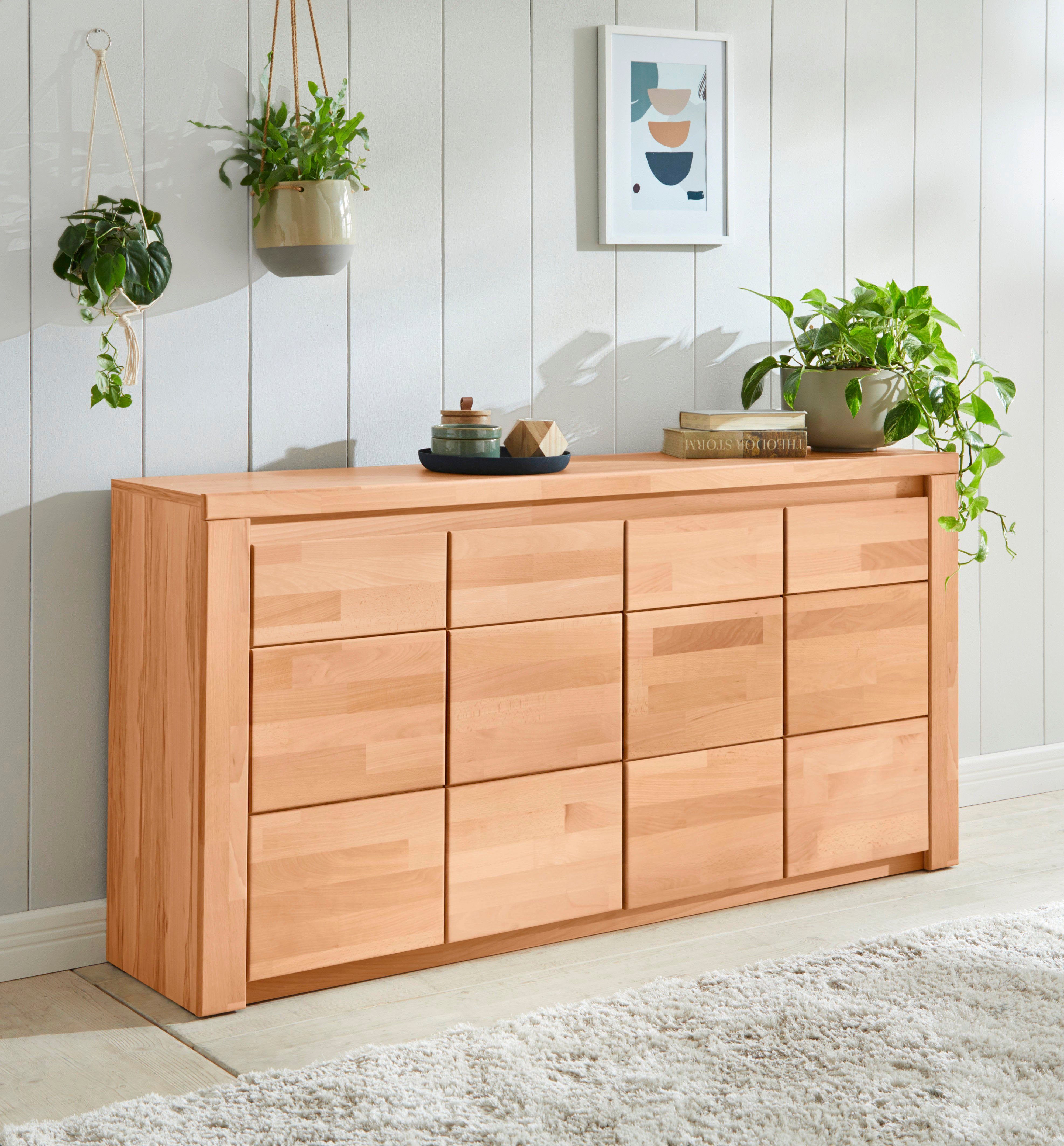 Home affaire Sideboard Burani, grifflose Optik Kernbuche teilmassiv | Kernbuchefarben