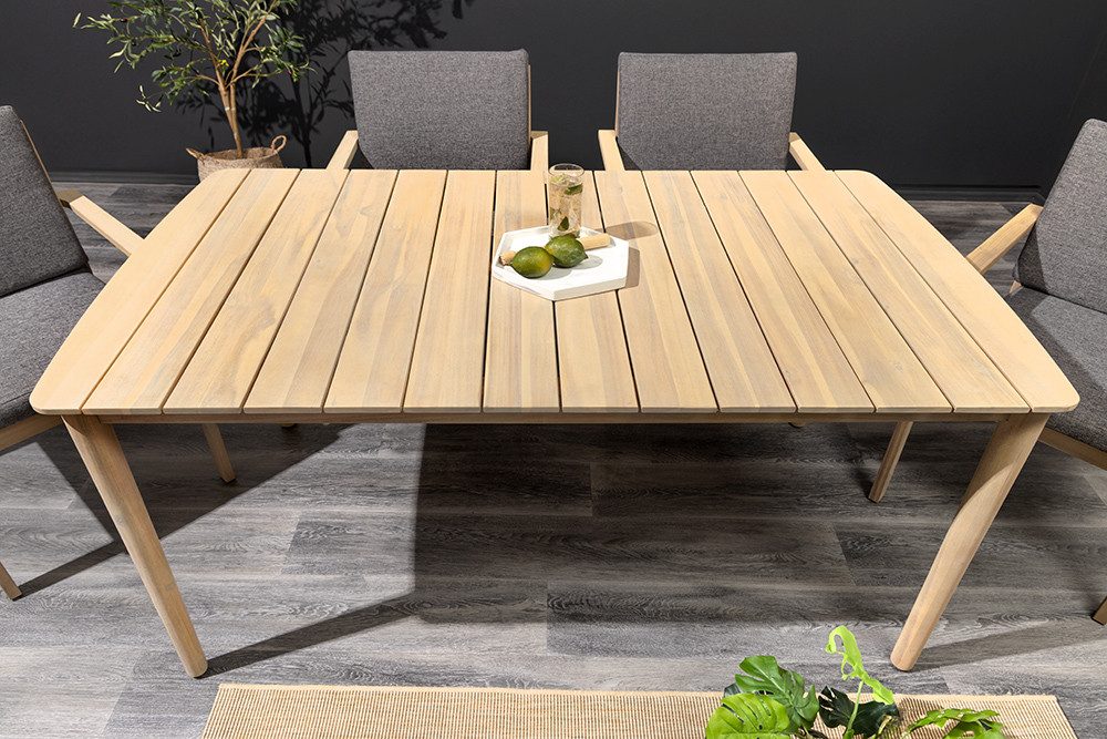 riess-ambiente Gartentisch KOPENHAGEN 160cm natur – Akazie, Massivholz, wetterfest, Bootsform (Einzelartikel, 1-St), massiver Tisch aus Holz in Bootsform – ideal für den Außenbereich