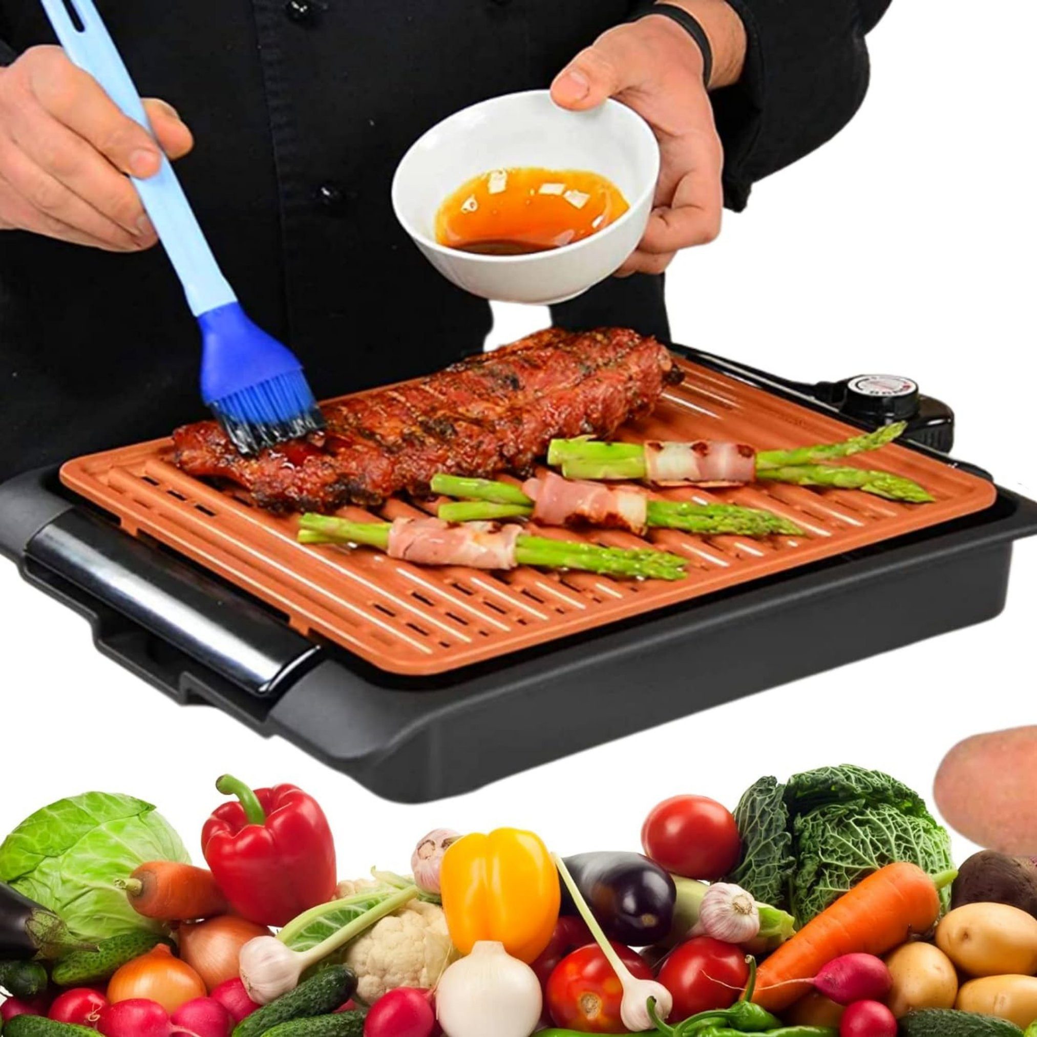 Starlyf Tischgrill Smokefree Copper Grill, 1250,00 W, abnehmbares Thermostat, Kupfer - Beschichtung, spülmaschinenfest
