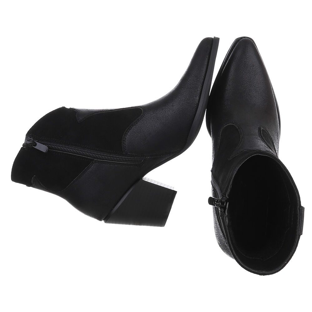 Ital-Design Eleganter Ankle Boot mit geschwungenen Details für Damen Westernstiefelette (90110085) Blockabsatz Stiefeletten in Schwarz