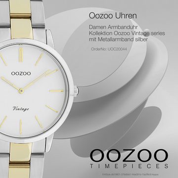 OOZOO Quarzuhr Oozoo Damen Armbanduhr Vintage Series, Damenuhr rund, mittel (ca. 34mm), Metallarmband silber, gold, Fashion