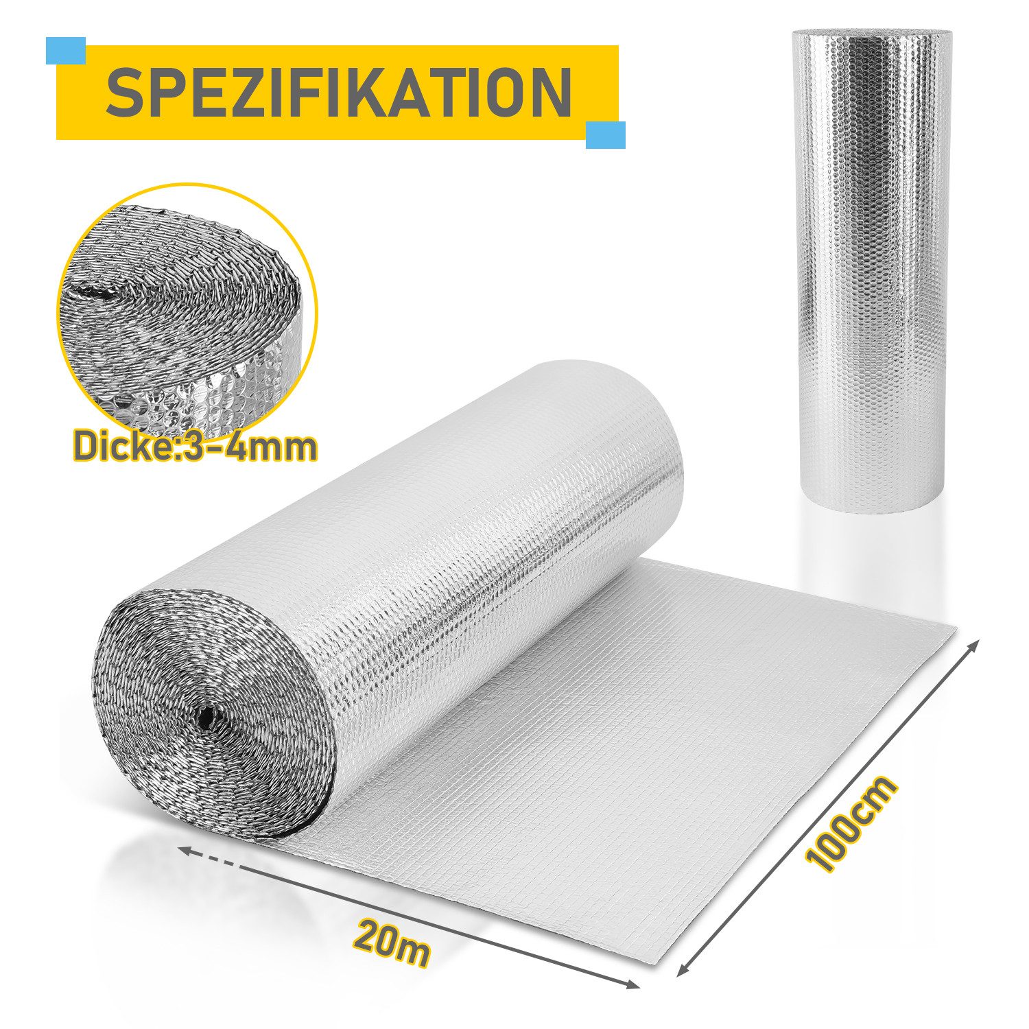 Clanmacy Heizkörper Isolierfolie 1x20m Dämmfolie Thermofolie Alu Dämmfolie 200 g/m²
