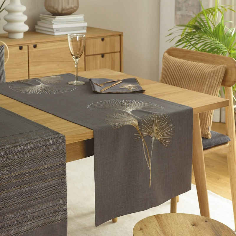 sander table + home Tischläufer Exclusiver Tischläufer Biloba Ginkgo bestickt 50x140 cm veredelt (1-tlg)