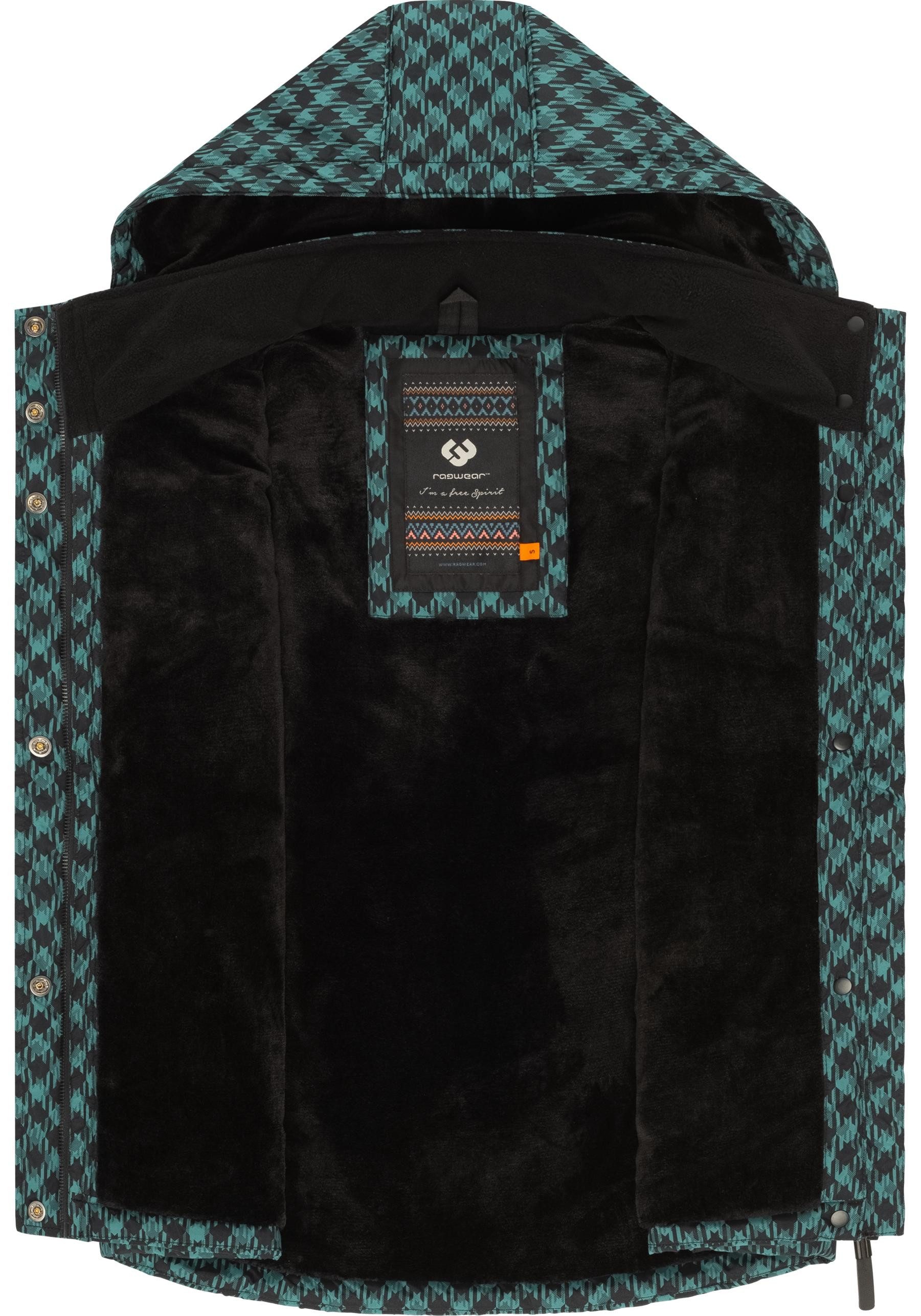 Ragwear Steppweste Hesty Print Weste mit abnehmbarer Kapuze und Hahnentritt Muster