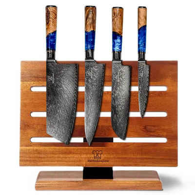 Küchenkompane Messer-Set Damast Messer Kombipaket mit magnetischem Messerblock - 5-teilig (2-tlg)
