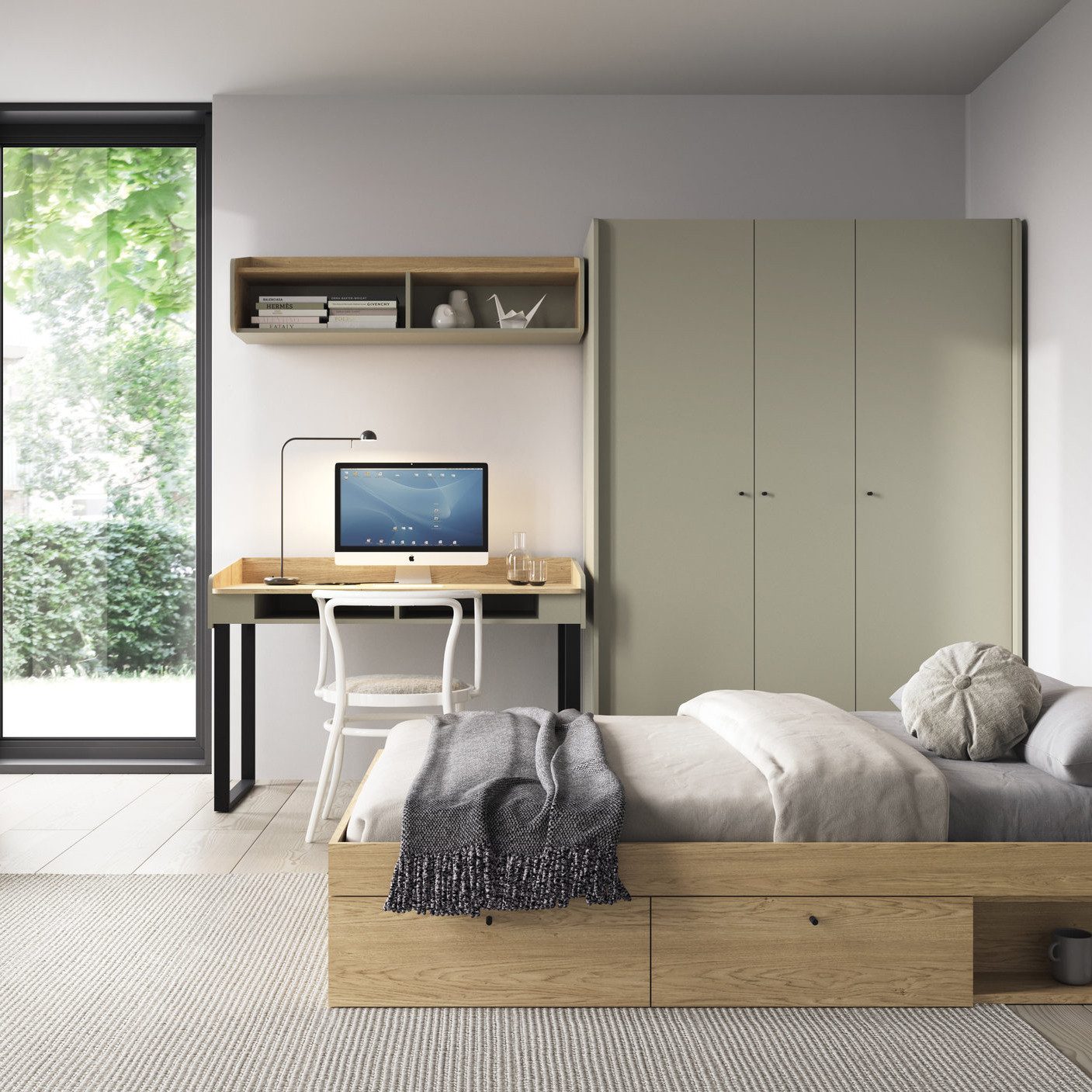 Beautysofa Hängeregal ALEX mit 3 offenen Einlegeböden, erhältlich in zwei trendigen Farben- Eukalyptus oder Sandbeige, Breite: 125 cm
