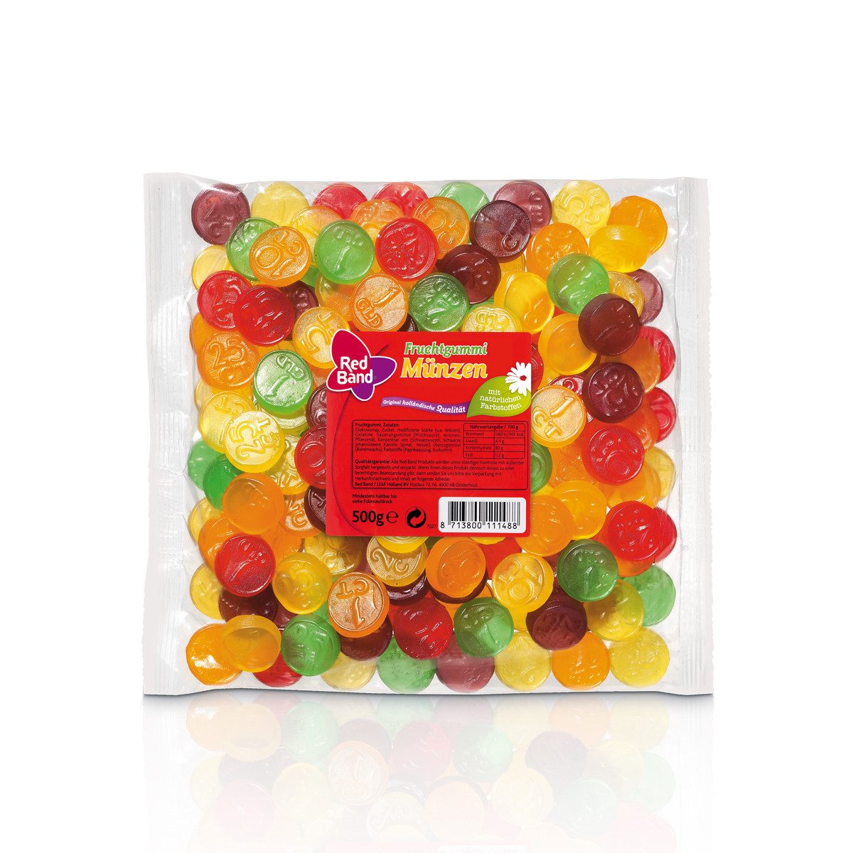 Red Band Süßigkeit, Red Band Fruchtgummi Münzen fruchtig süß 5fach sortiert 500g