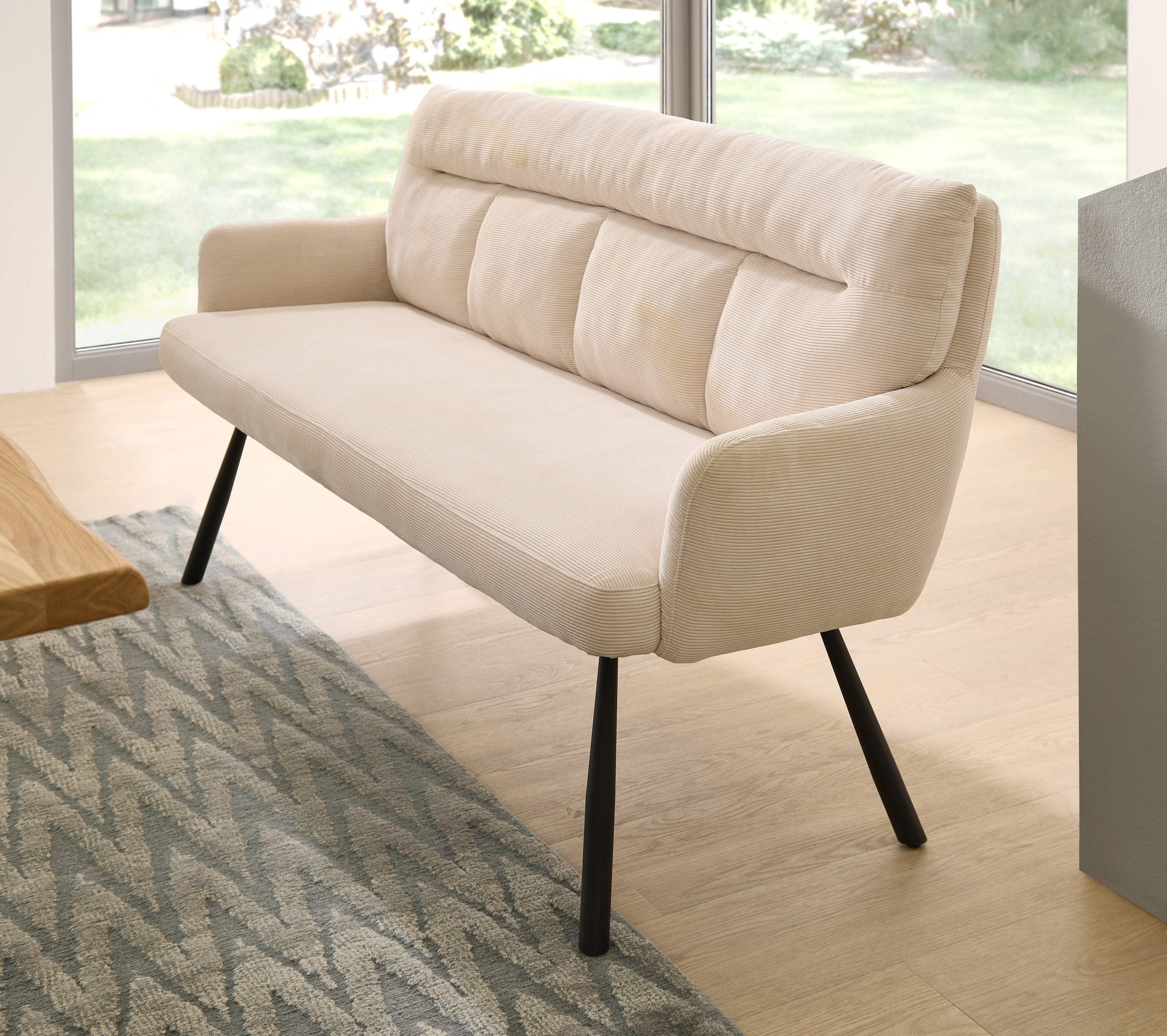 freiraum Polsterbank Sofia, Federkern, Armlehnen, Cordbezug beige, schwarz - 180x93x69 (BxHxT)