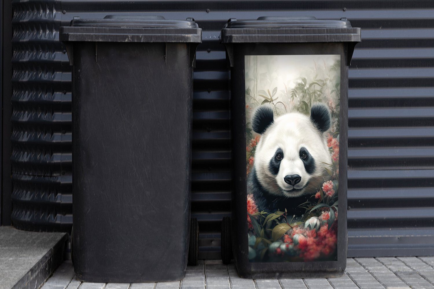 St), Blumen - Wandsticker Panda Sticker, (1 Abfalbehälter Mülltonne, Wildtiere Natur Container, - MuchoWow Mülleimer-aufkleber, -