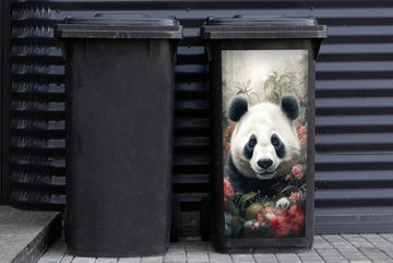 MuchoWow Wandsticker Panda - Wildtiere - Blumen - Natur (1 St), Mülleimer-aufkleber, Mülltonne, Sticker, Container, Abfalbehälter