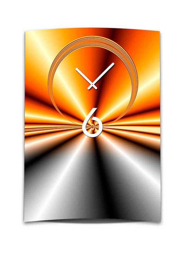 Wanduhr Alu-Dibond) 3D-Optik 4mm aus (Einzigartige 50x70 Dixtime cm Wanduhr leises 3D abstrakt XXL Optik orange grau dixtime