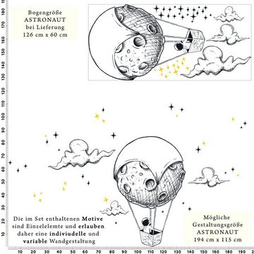 Sunnywall Wandtattoo Astronaut im Heißluftballon - Weltraum Wandtattoo Kollektion - Wandaufkleber