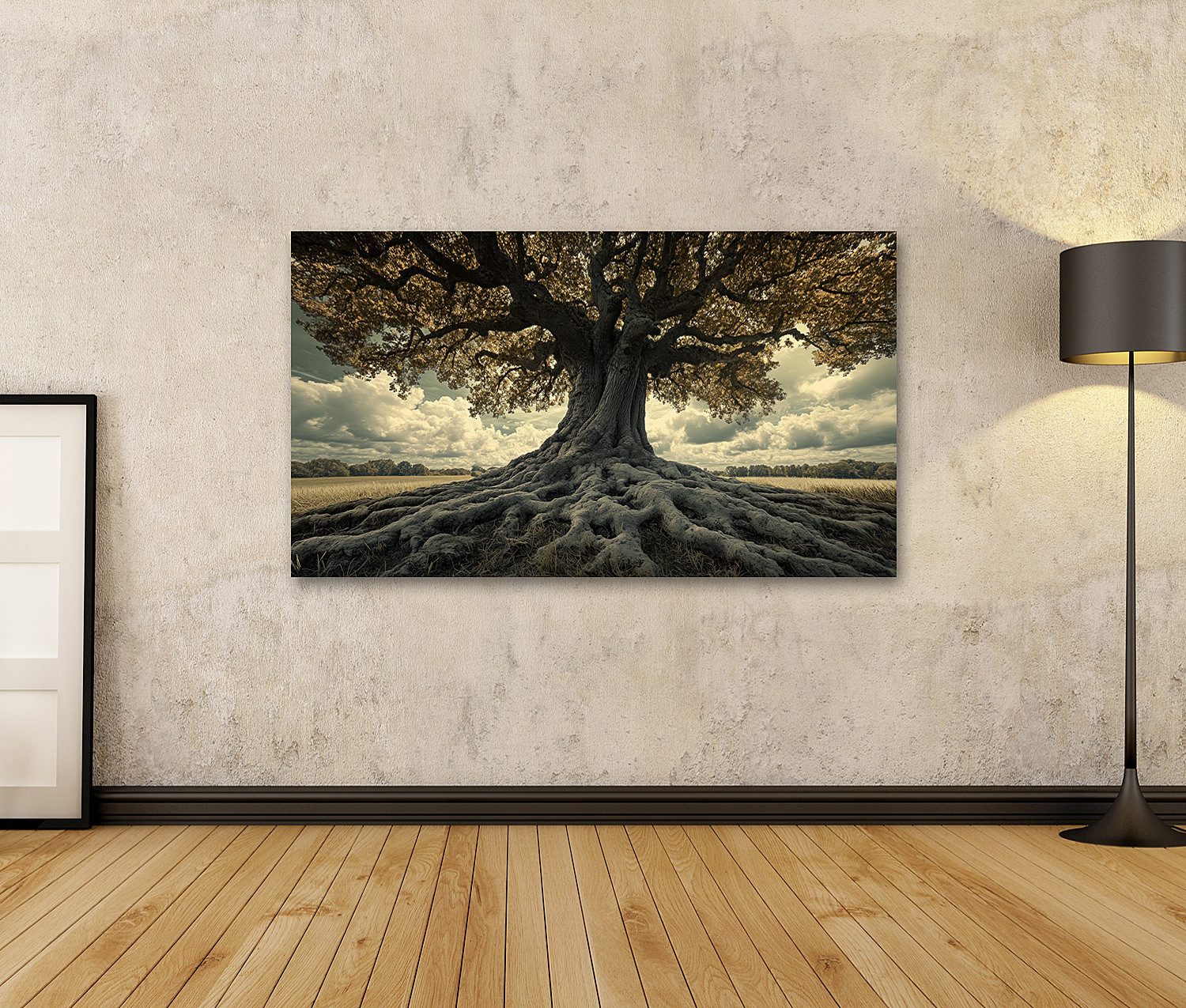 islandburner Leinwandbild, Majestätischer Baum mit ausgedehnten Wurzeln günstig online kaufen