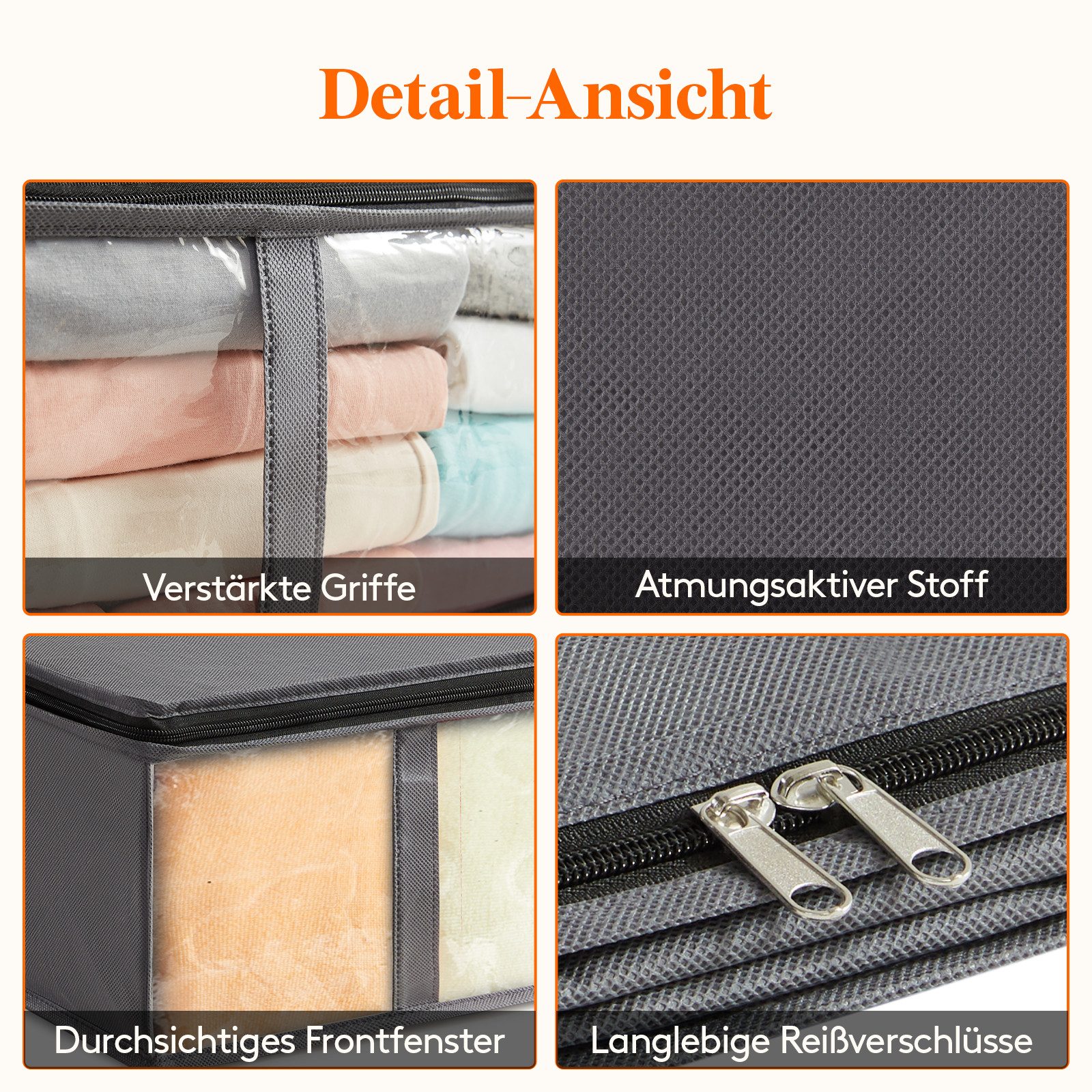 Lifewit Aufbewahrungsdose Unterbett Aufbewahrungsbox mit Deckel, faltbare Aufbewahrungstasche. (Set, 4 St., 40l-4tlg, 65l-4tlg, 75l-4tlg, 90l-4tlg)