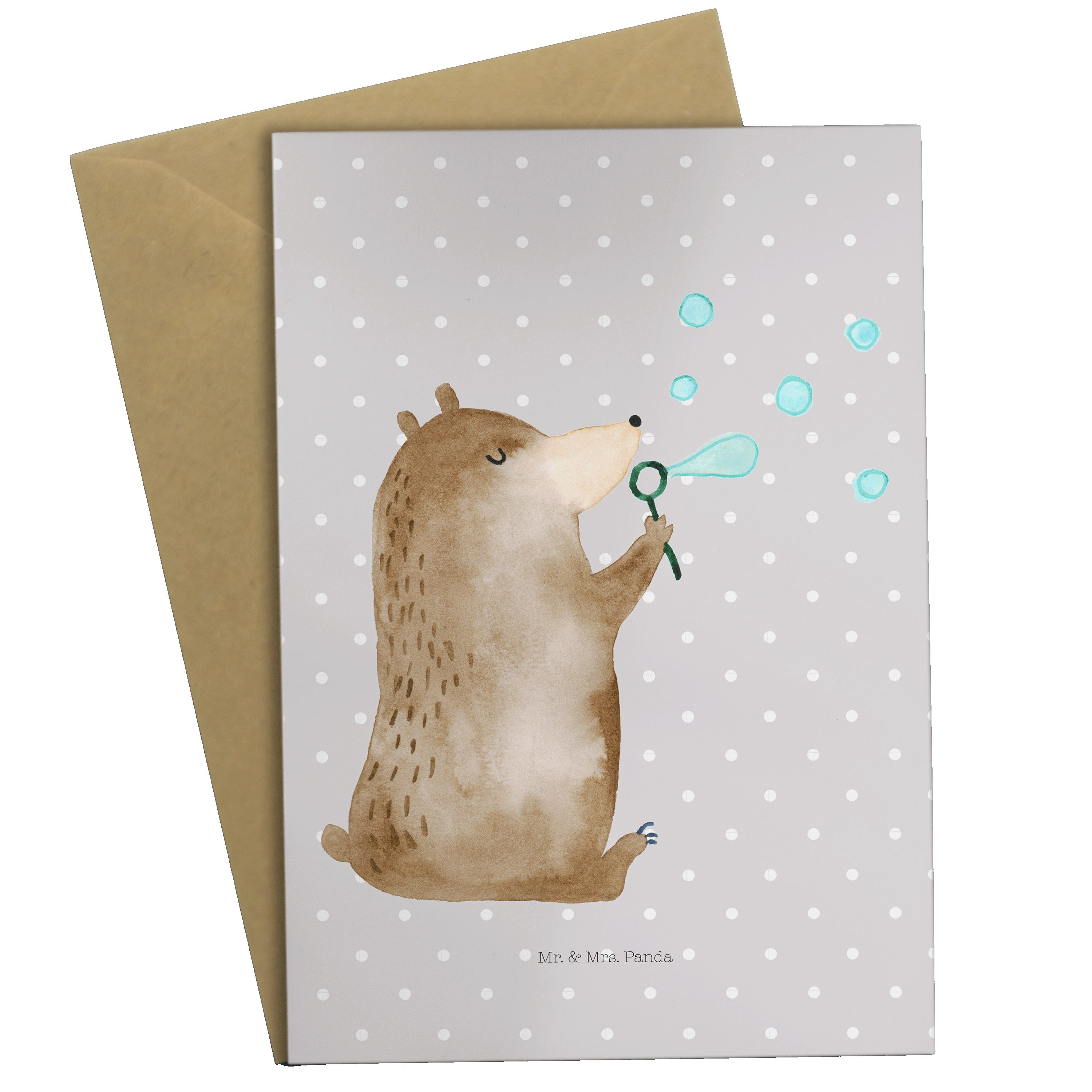 Geschenk, Pastell Mr. Grußkarte S Grau & Seifenblasen Panda Bär Mrs. - - Lustig Seifenblasen Bär