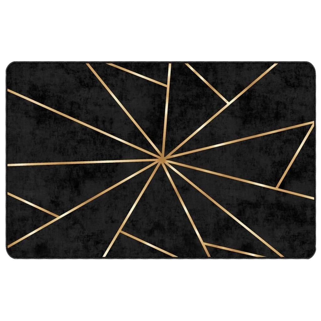 vidaXL Teppich Teppich Waschbar Schwarz und Golden 190x300 cm Rutschfest, Höhe: 0 mm
