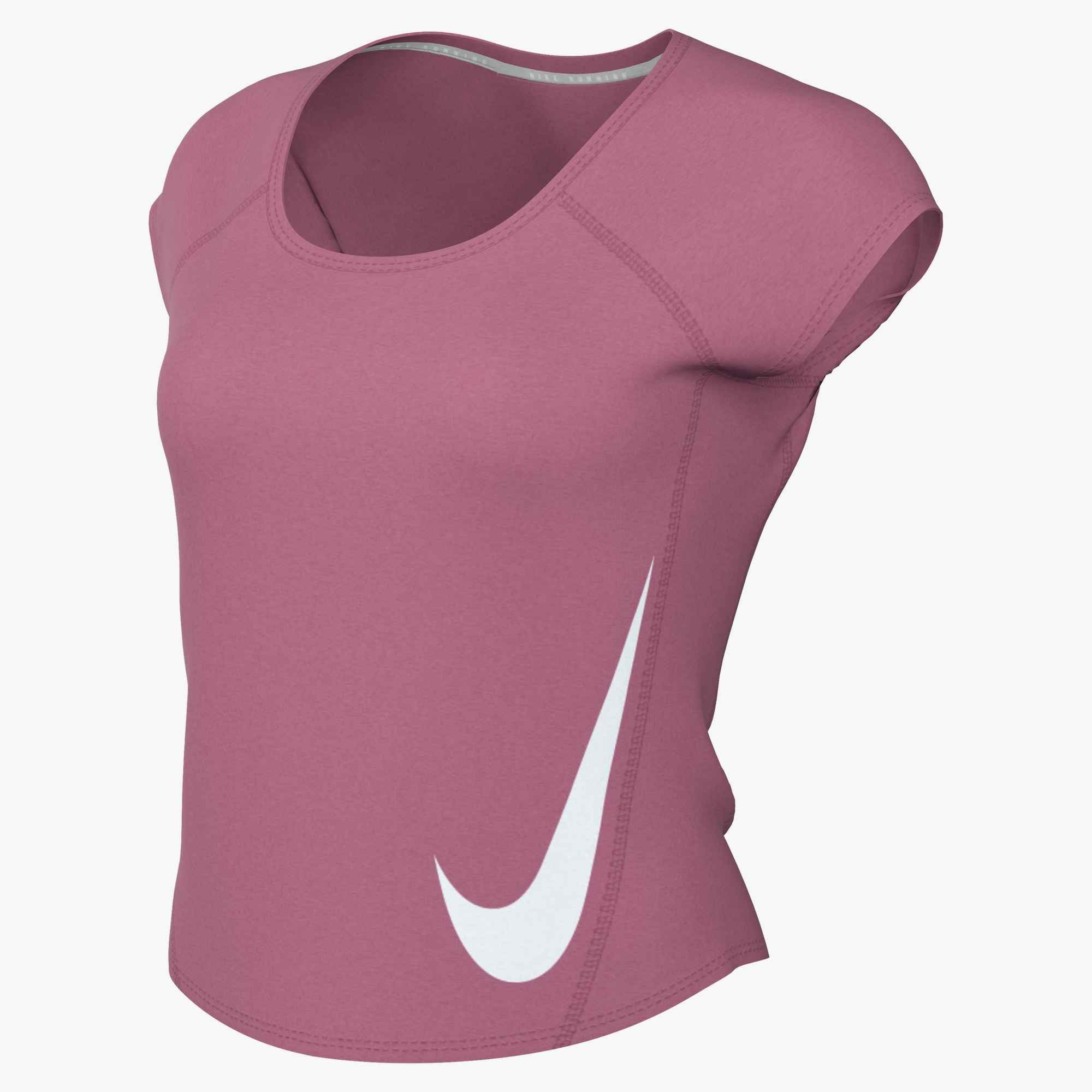 Nike Lauftop W NK TEMPO SWOOSH RUN DF SS mit Rundhalsausschnitt, normale Länge, ohne Verschluss, aus Polyester