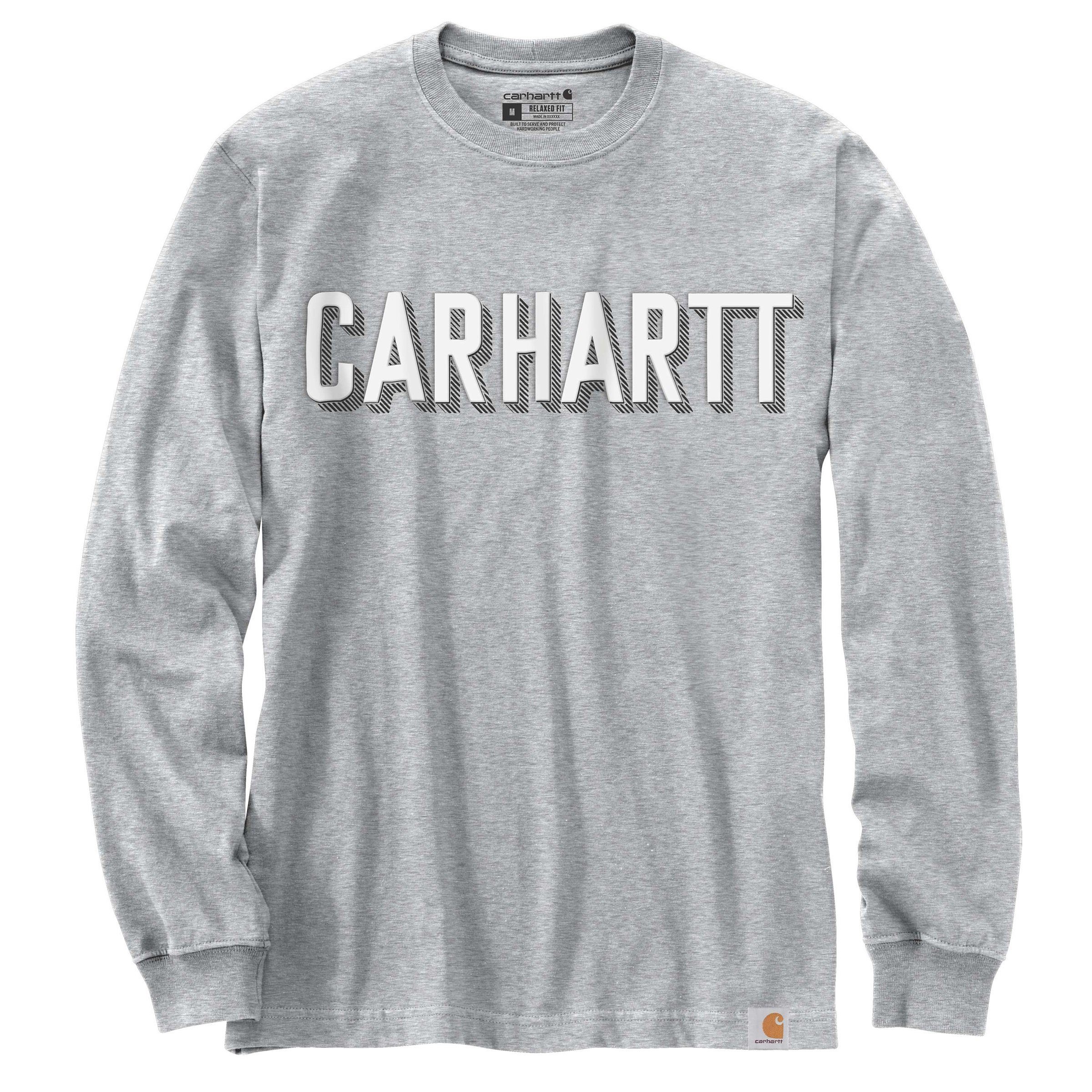 Carhartt Langarmshirt Carhartt Herren Langarmshirt Relaxed Fit Heavyweight Long-Sleeve Block Logo Graphic T-Shirt Adult heather grey