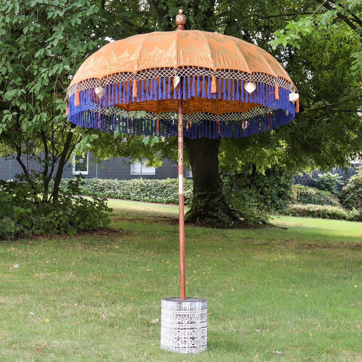 Oriental Galerie Sonnenschirm Orange Blau Bali Garten-Sonnenschirm, 180 cm Ocean Sunset