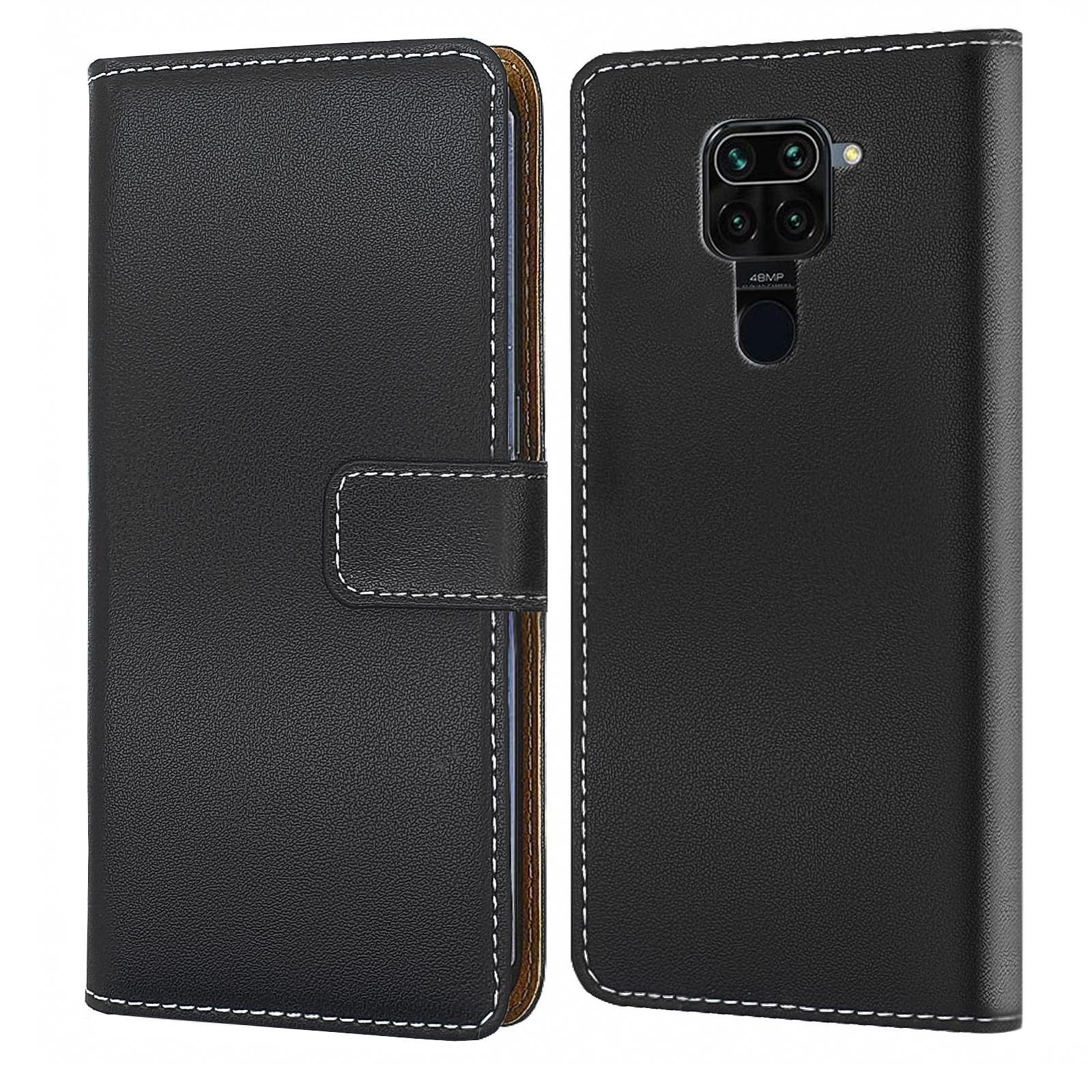 Numerva Handyhülle Bookstyle Etui Handytasche für Xiaomi Redmi Note 9, Schutzhülle Klapphülle Flip Cover Schwarz