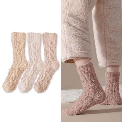 FIDDY Thermosocken Damen Kniestrümpfe aus Korallenfleece für Zuhause (3-Paar) Modisch, warm, tolles Geschenk