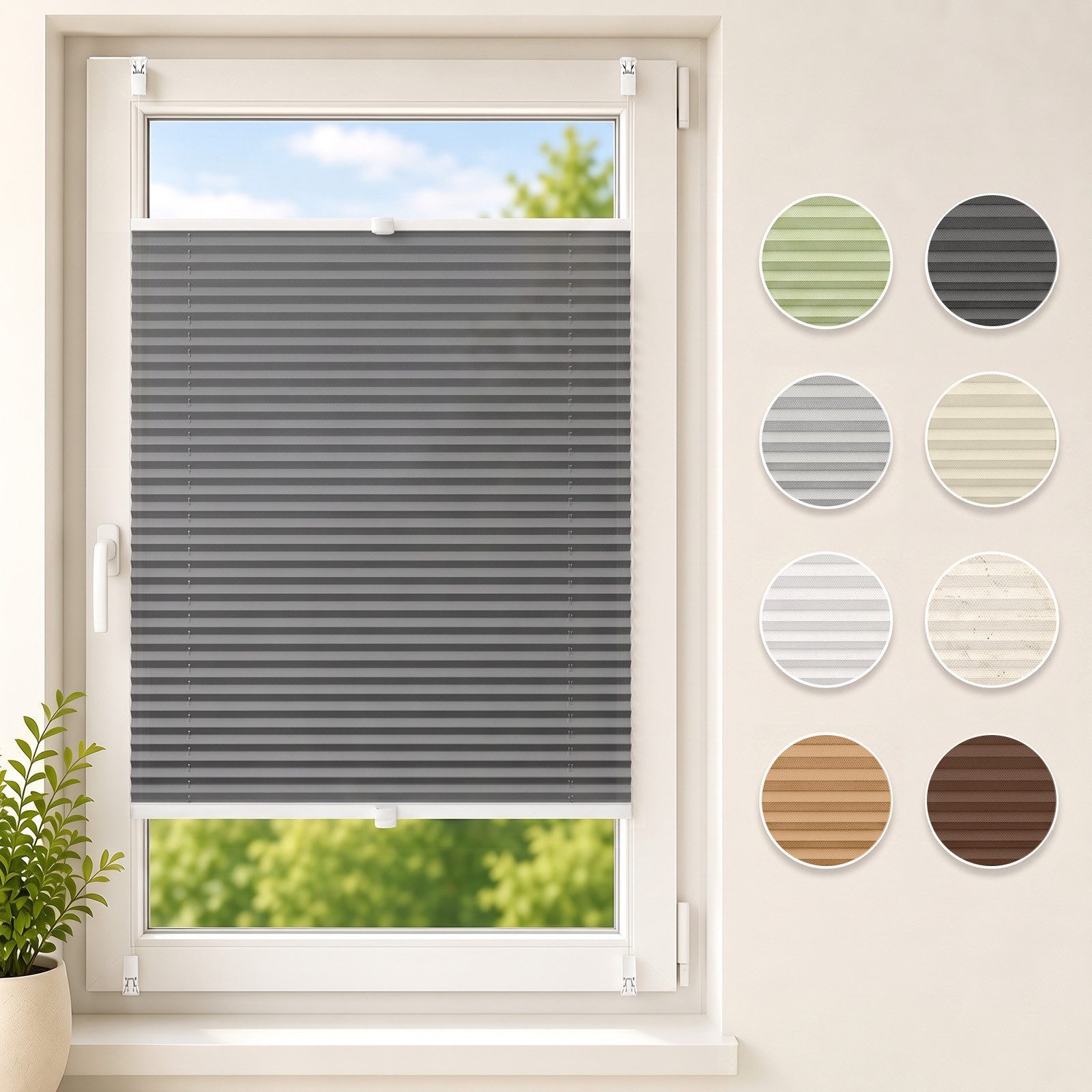 Sekey Plissee Plissee ohne Bohren Klemmfix verspannt für Fenster & Tür Lichtschutz, blickdicht, Klemmfix Montage ohne Bohren, Klemmfix, Faltenstore Klemmfix Lichtschutz und Sichtschutz 25x100cm Dunkelgrau