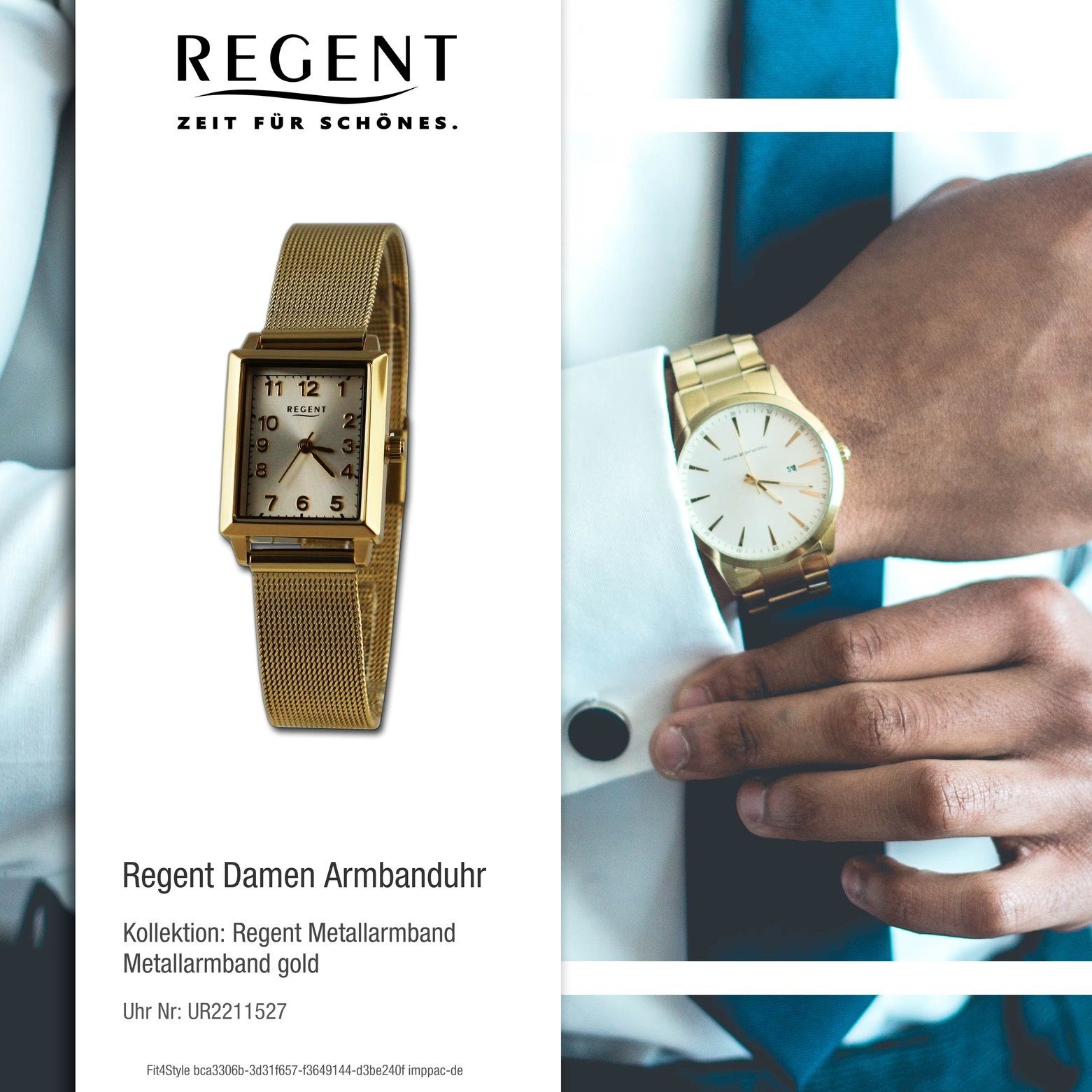 groß Armbanduhr rund, Analog, Damen extra 22x26mm), (ca. Regent Armbanduhr Quarzuhr Metallarmband Regent Damen