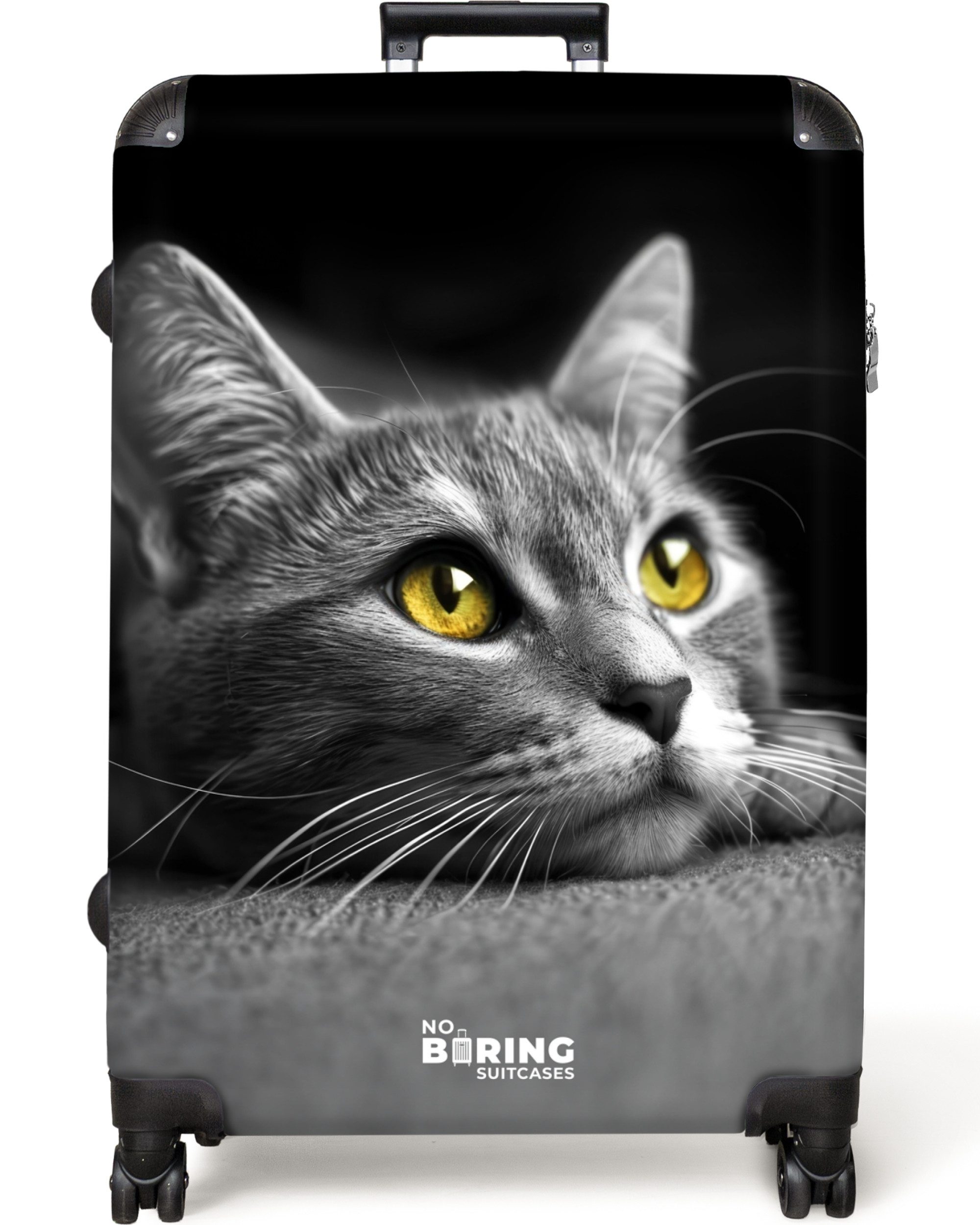 NoBoringSuitcases.com© Hartschalen-Trolley Schwarz-weiße Katze mit gelben günstig online kaufen